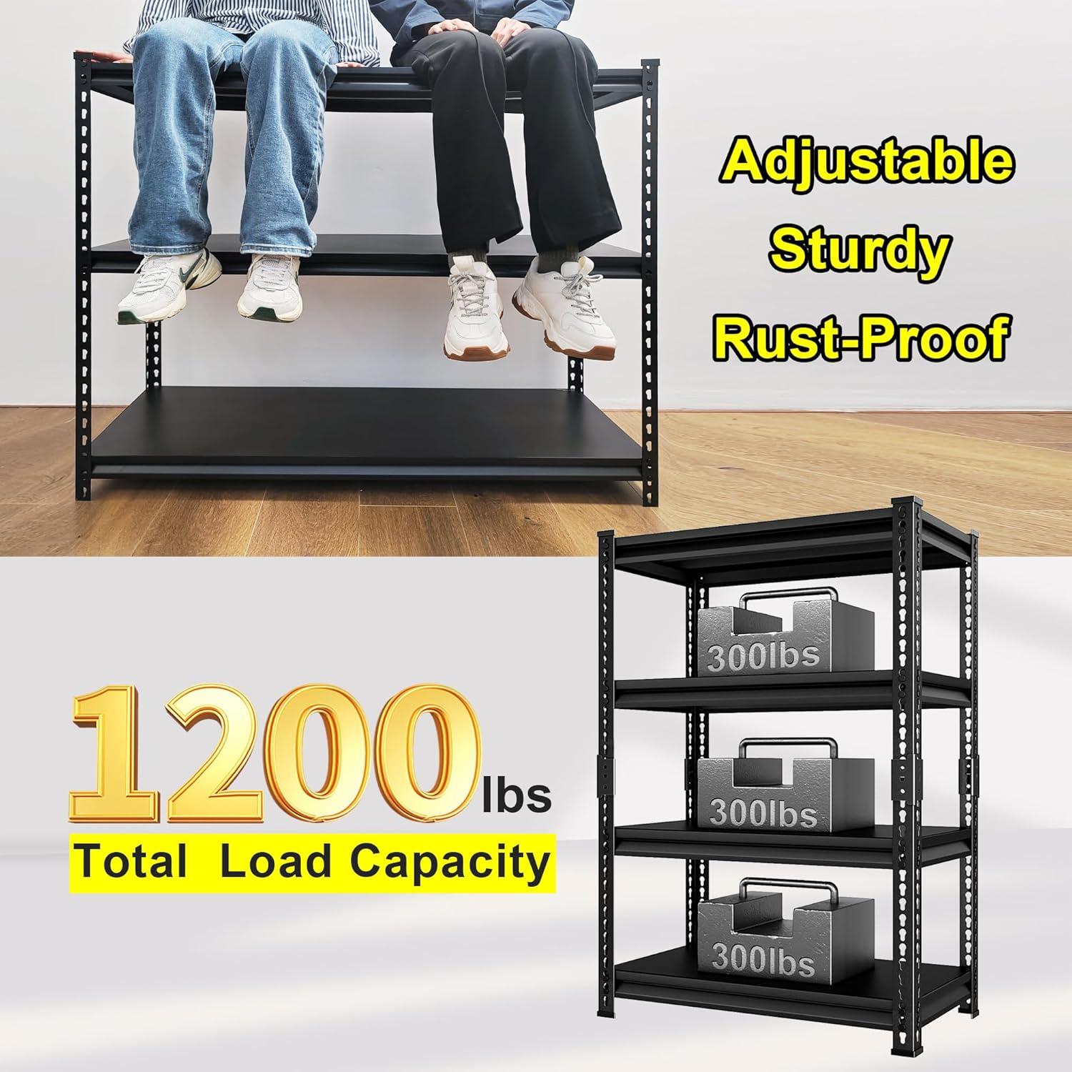 Estantería de Metal SUPPNEED 4 Niveles 544 kg Ajustable Negra