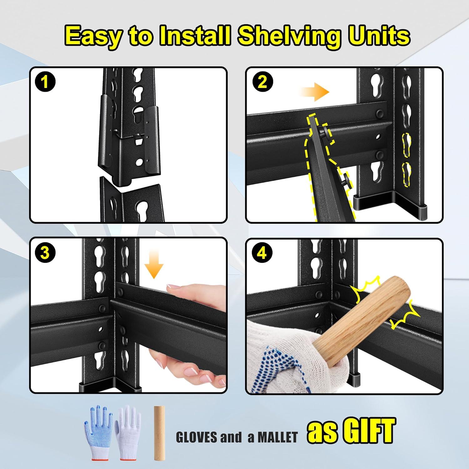 Estantería de Metal SUPPNEED 4 Niveles 544 kg Ajustable Negra