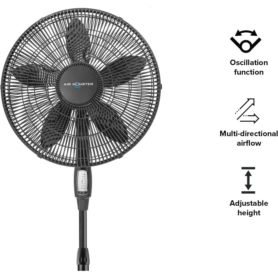Ventilador de pedestal oscilante Air Monster 45 cm con control remoto