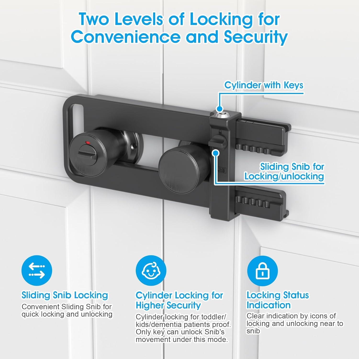 Cerradura de Doble Puerta AST, Refuerzo de Seguridad, Negro Mate