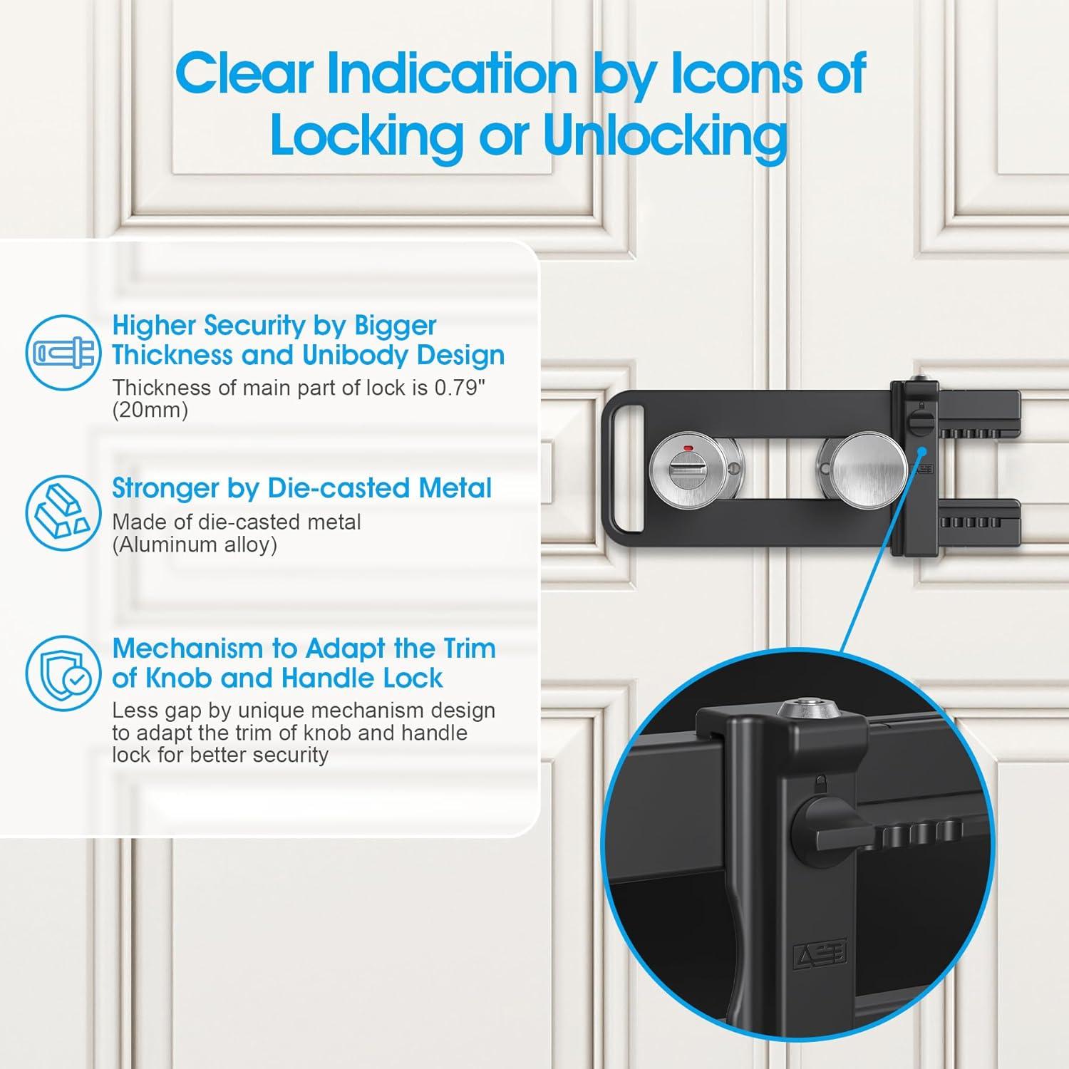 Cerradura de Doble Puerta AST, Refuerzo de Seguridad, Negro Mate