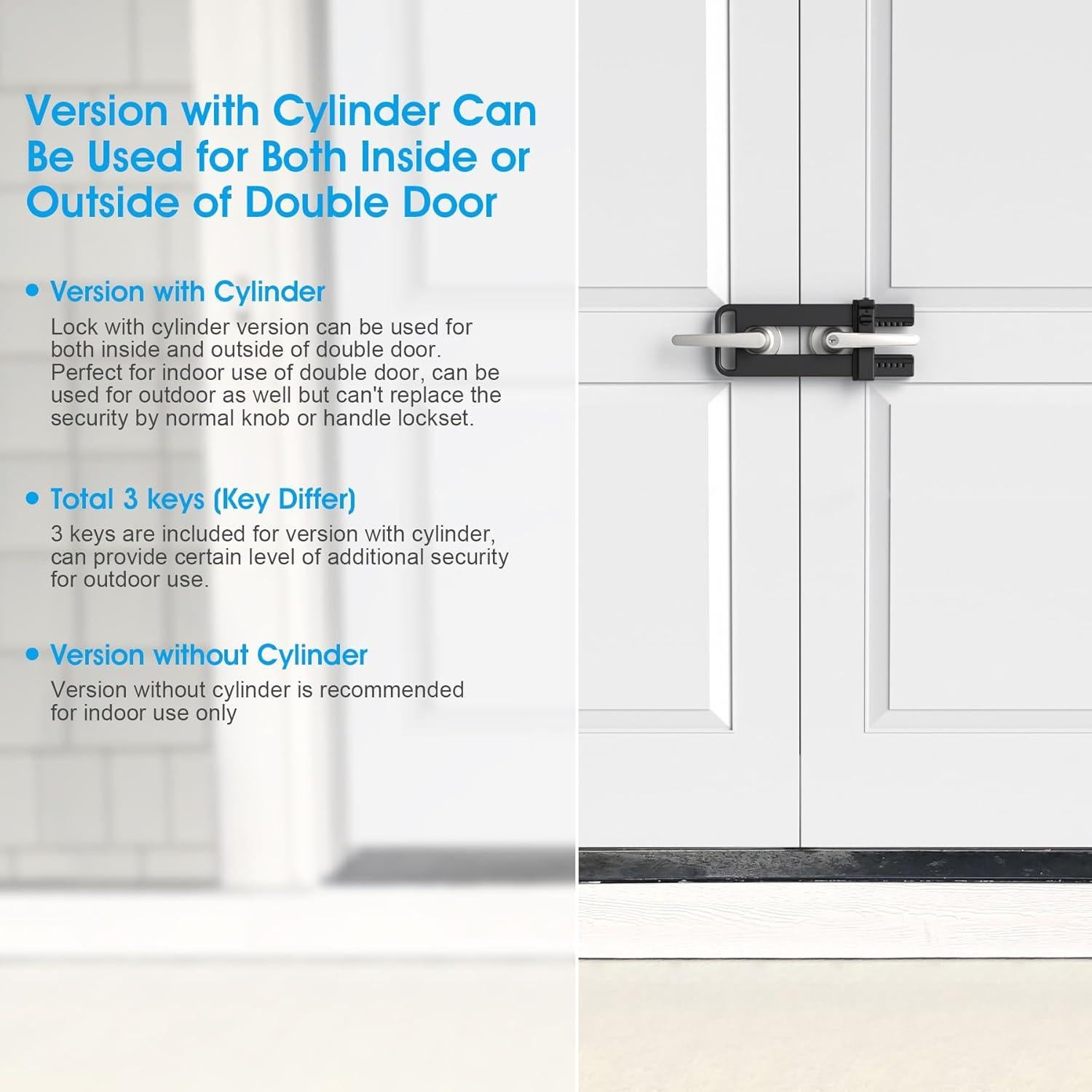 Cerradura de Doble Puerta AST, Refuerzo de Seguridad, Negro Mate