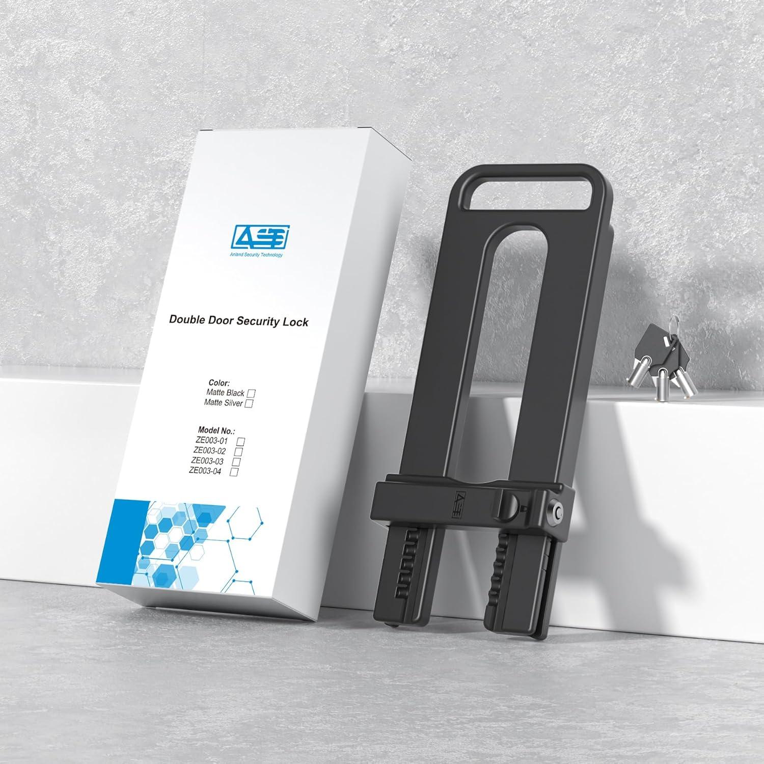 Cerradura de Doble Puerta AST, Refuerzo de Seguridad, Negro Mate