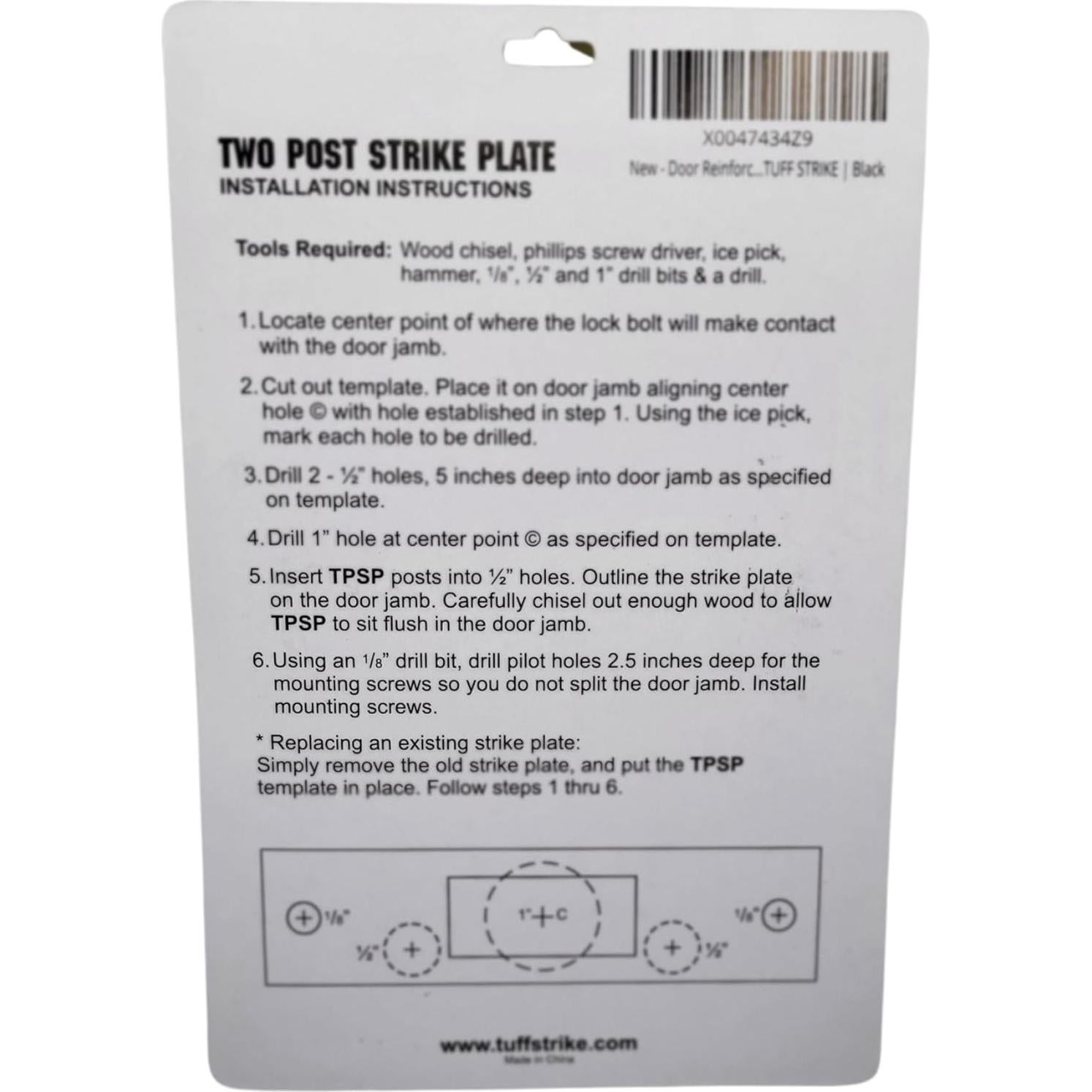 Placa de Refuerzo de Puerta Tuff Strike Negra 11.43x3.18cm