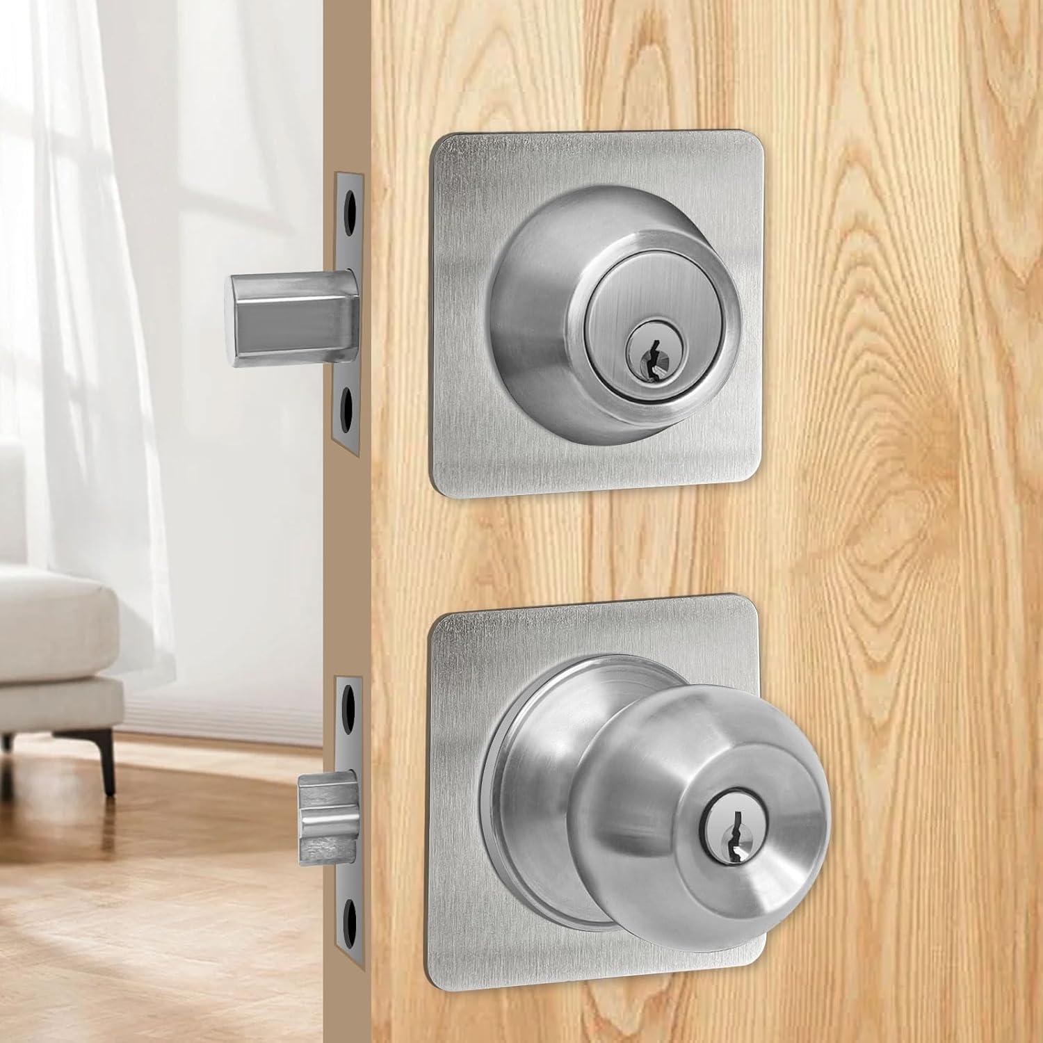 Placas de refuerzo para pomo de puerta MOSECYOU, níquel satinado