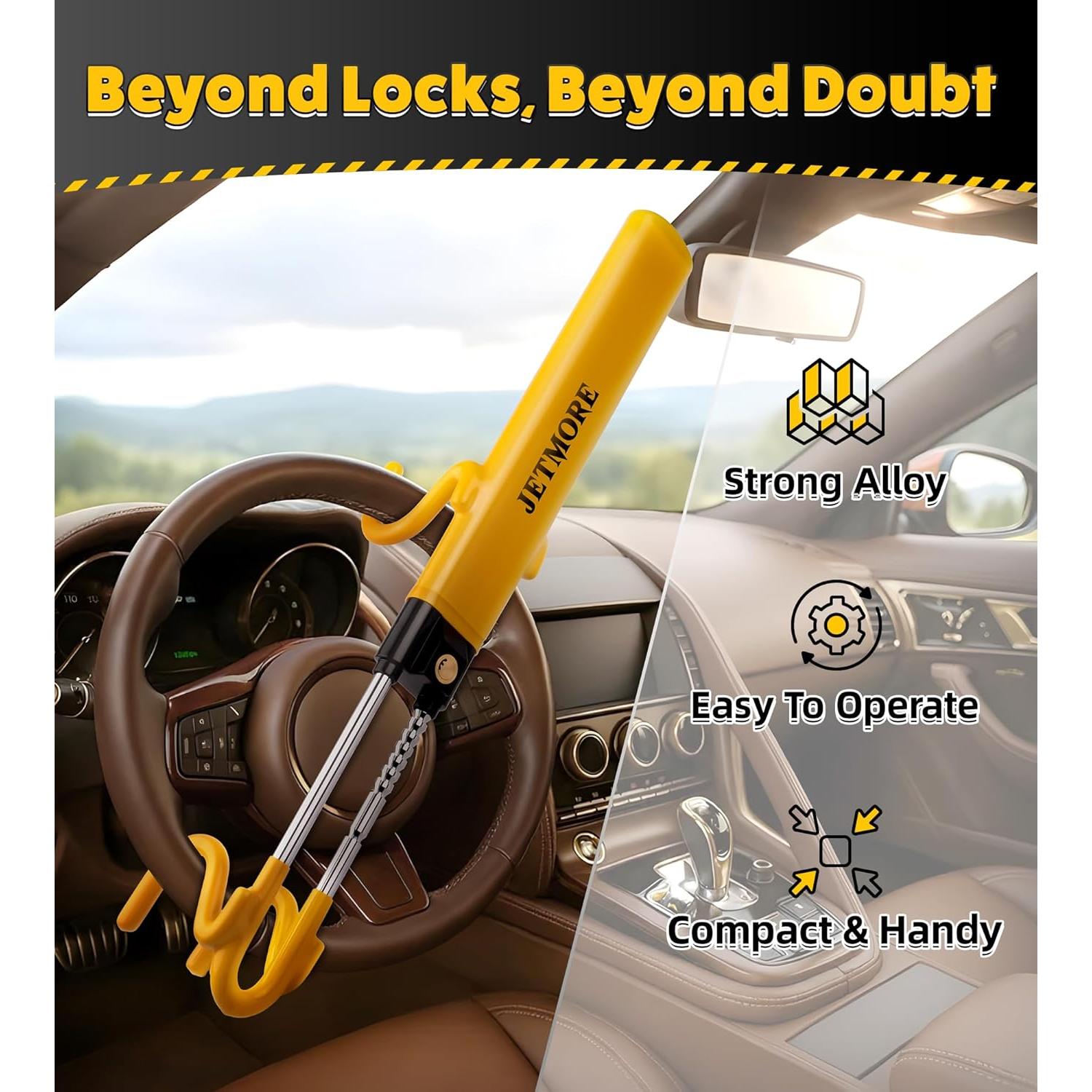 Bloqueo de Volante Antirrobo Jetmore - Acero Reforzado Amarillo