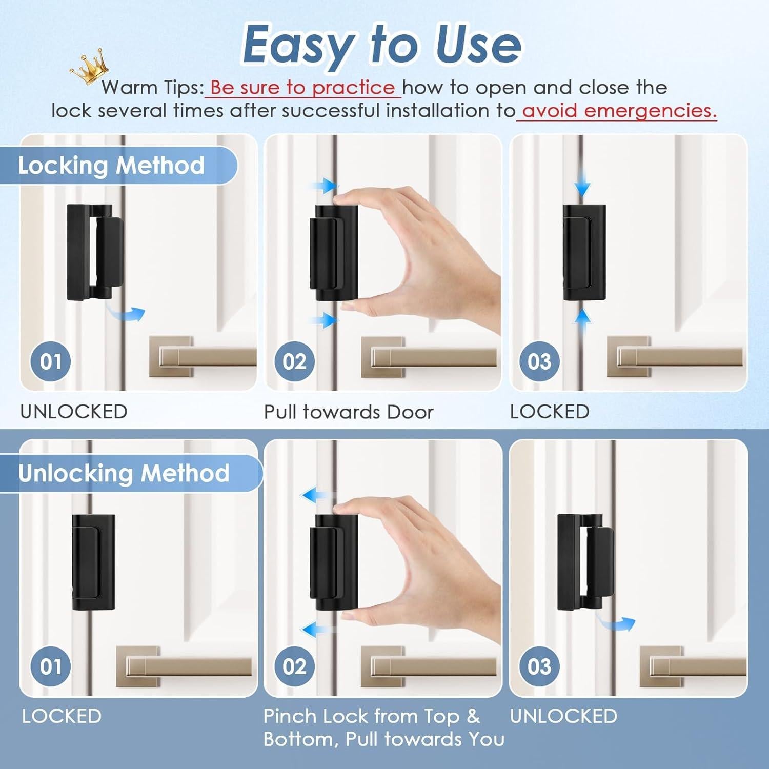 Cerradura de Refuerzo de Seguridad Cverny para Puerta Interior - 2 Piezas