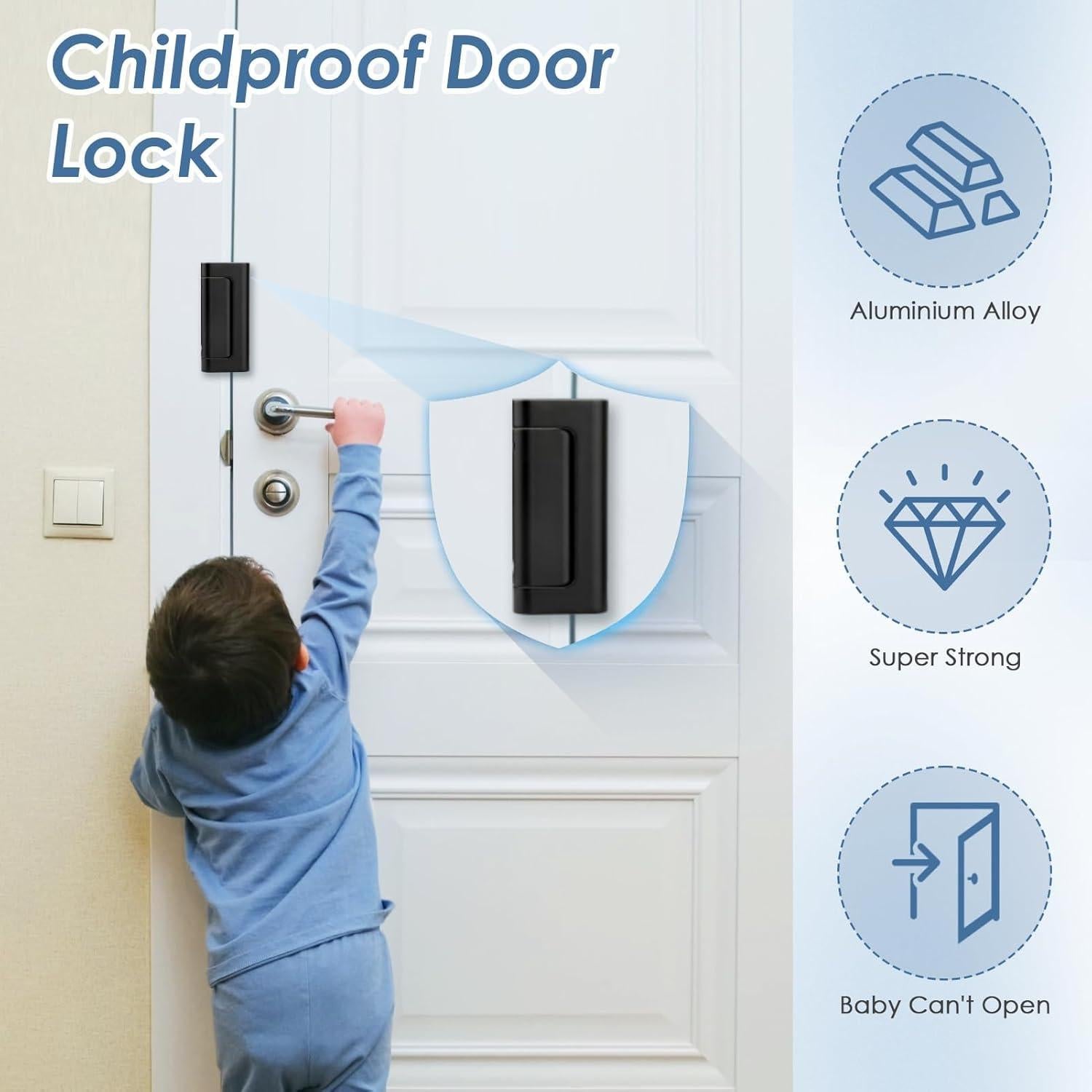 Cerradura de Refuerzo de Seguridad Cverny para Puerta Interior - 2 Piezas