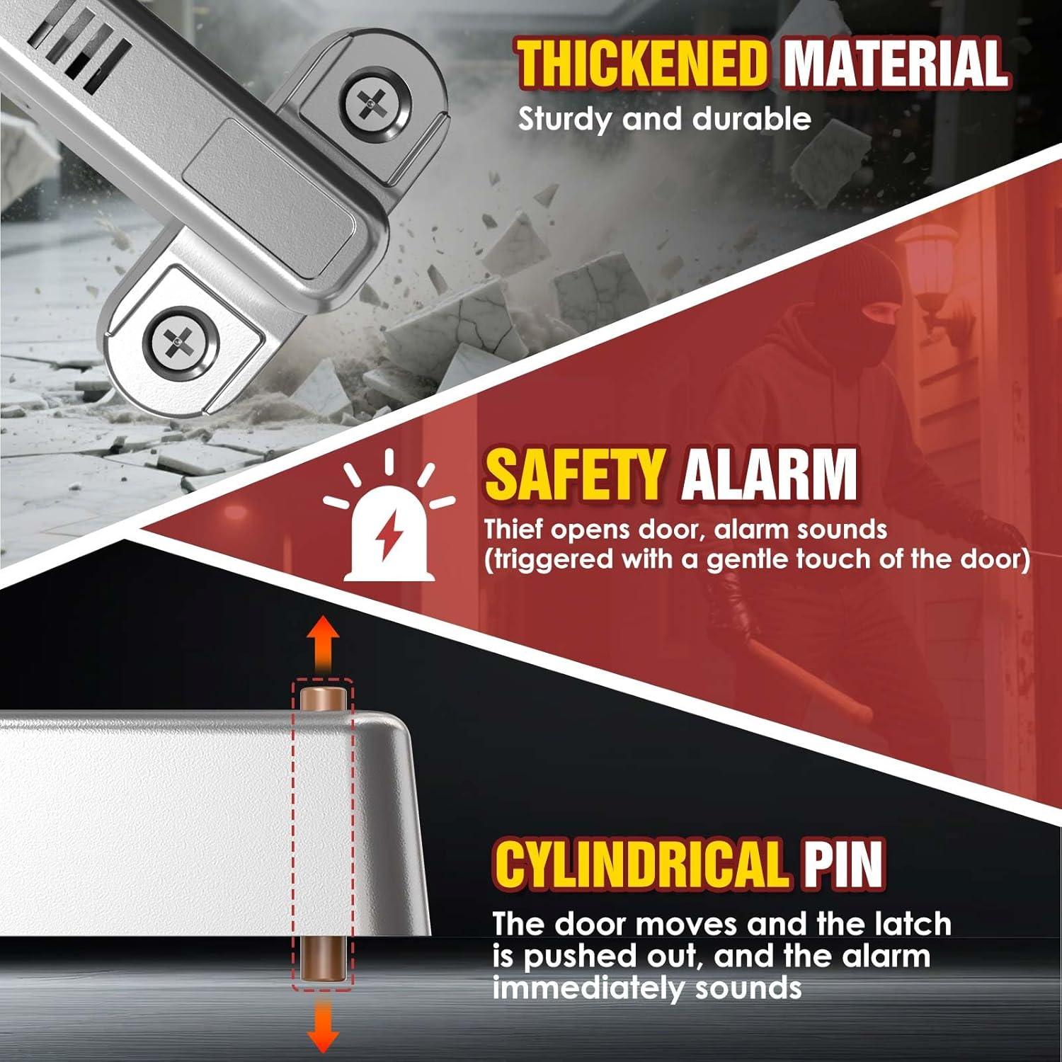 Cerradura de puerta de seguridad Lipshome con alarma Plata