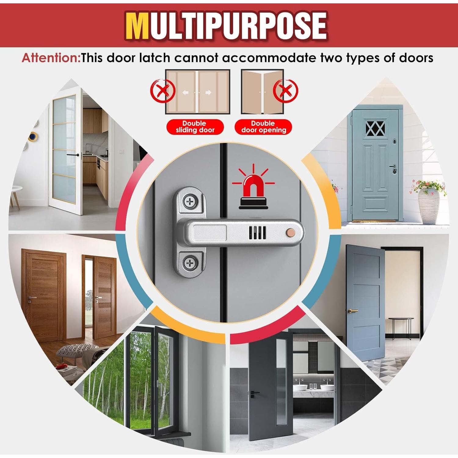 Cerradura de puerta de seguridad Lipshome con alarma Plata