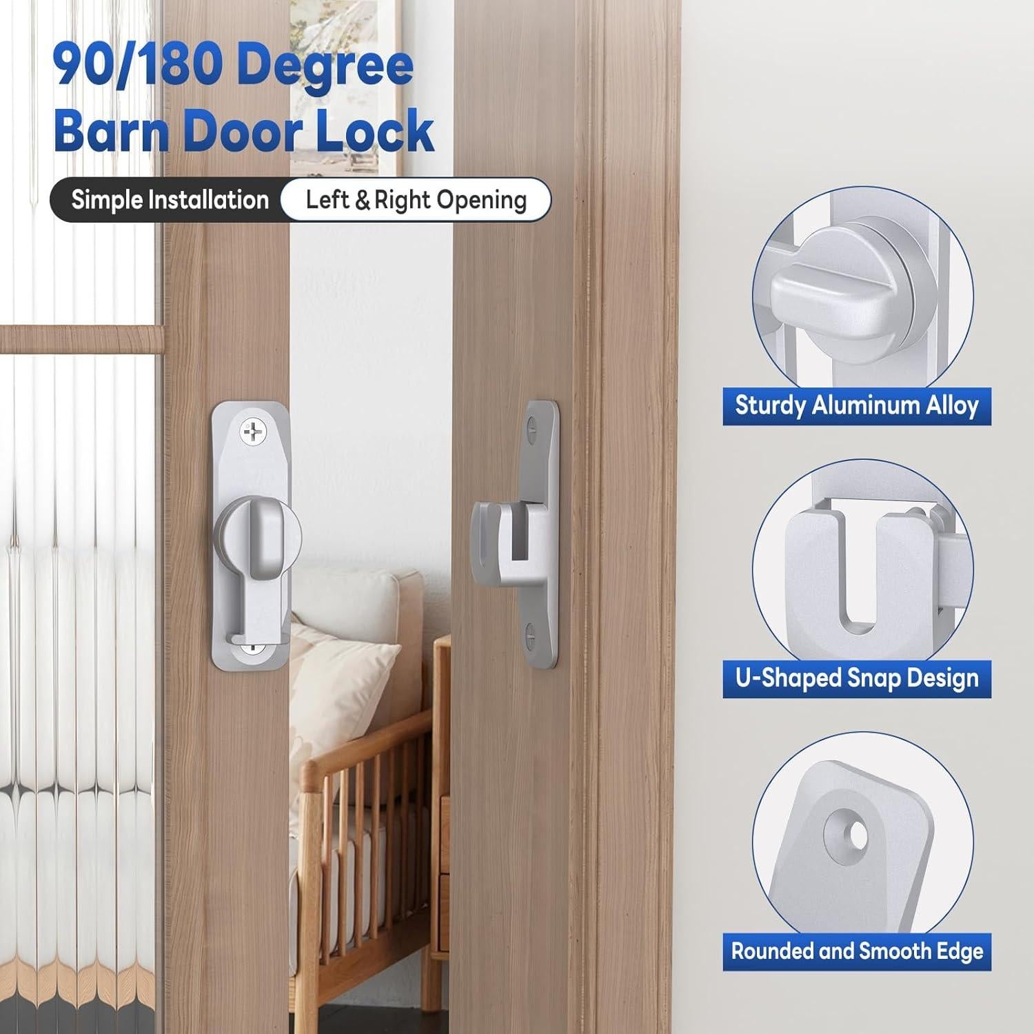 Cerradura de Puerta Corrediza de Granero SecureLatch Plata 90/180°