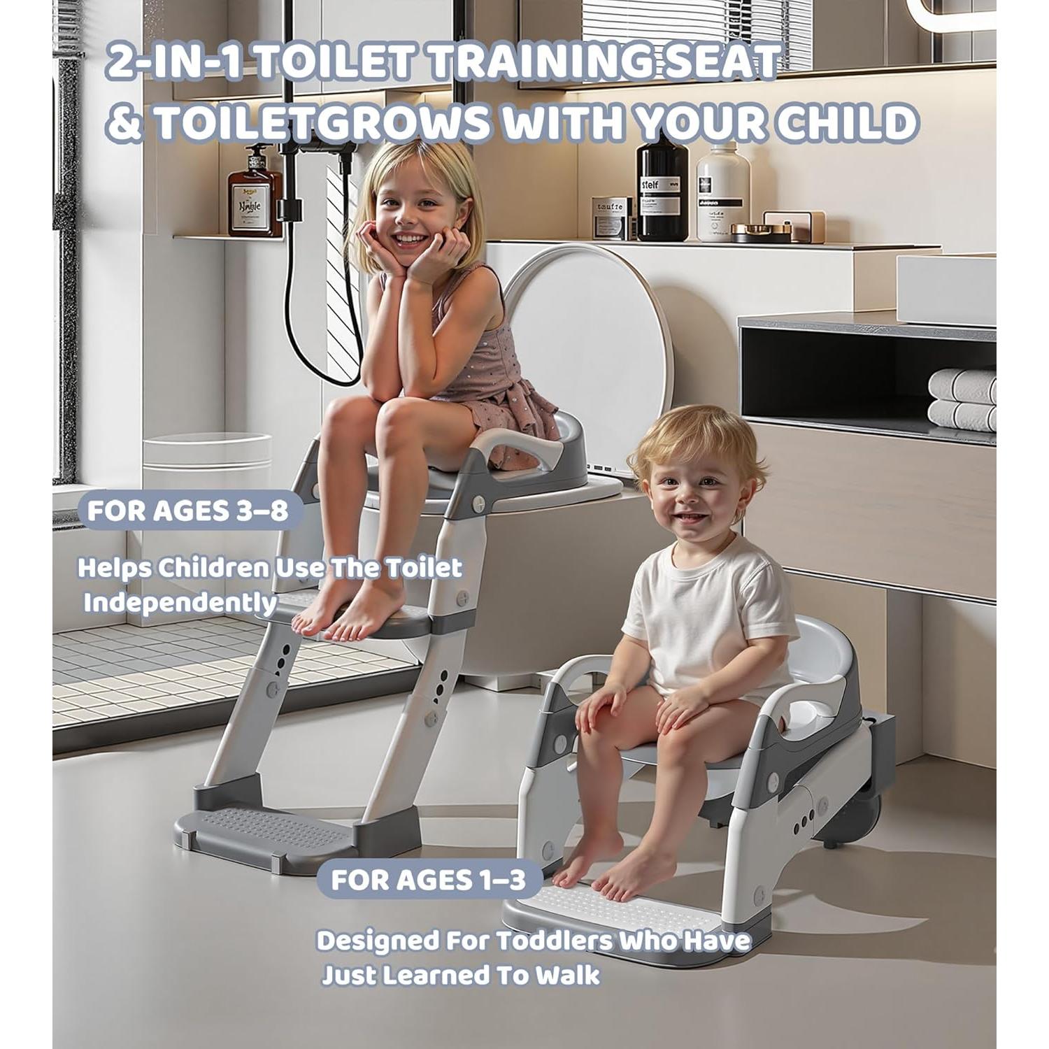 Asiento de Inodoro 2-en-1 ZBQ Gris para Entrenamiento de Potty