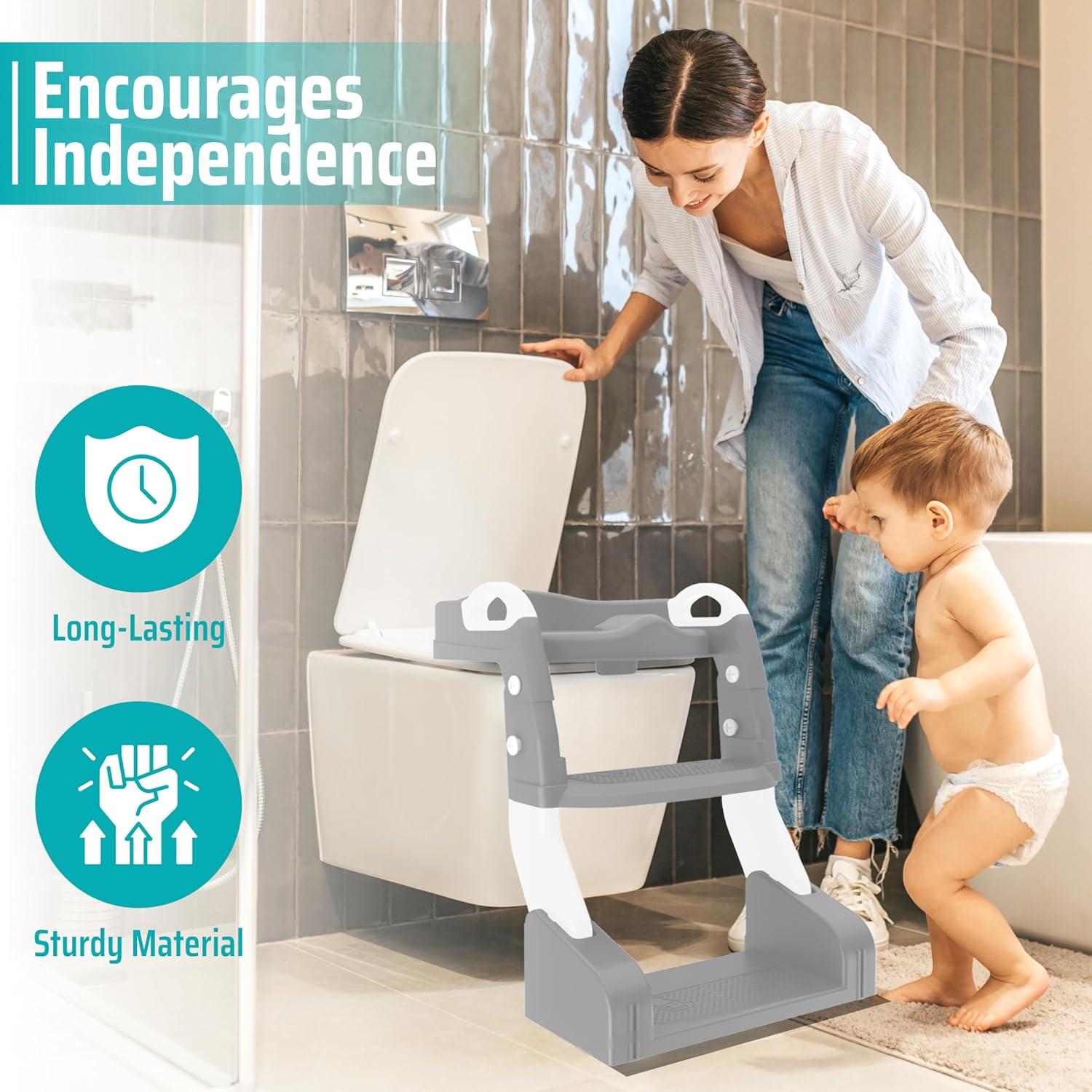 Inodoro de Entrenamiento SafiSpiral 3 en 1 con Escalera Gris