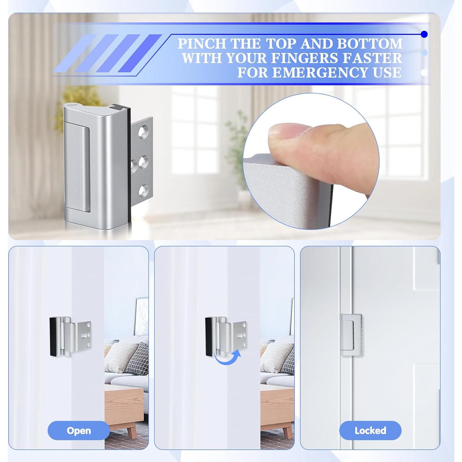 Cerradura de Refuerzo ANSUOYI para Puerta - 2 Pack Plata