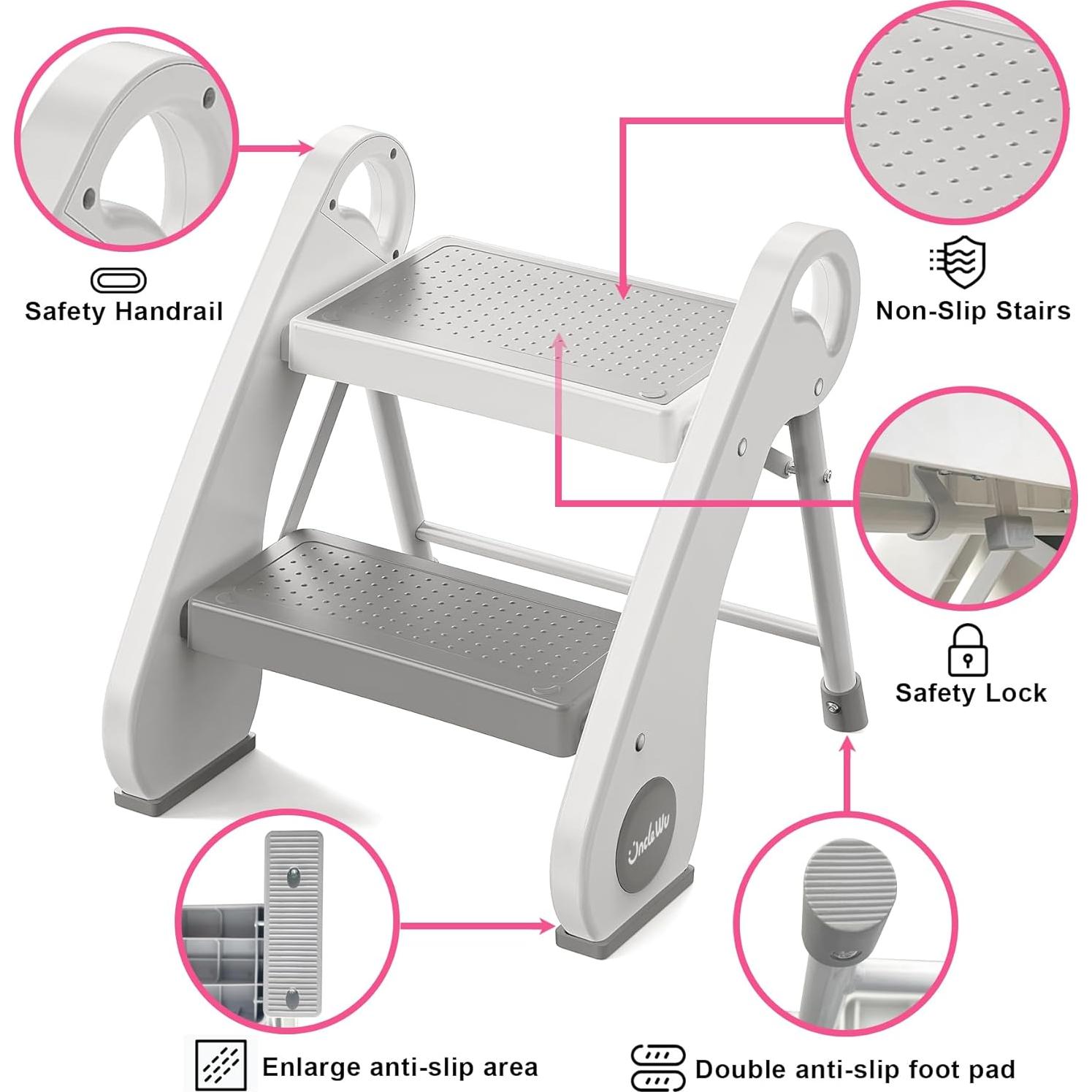 Taburete Plegable 2 Escalones Uncle Wu - Antideslizante, Compacto