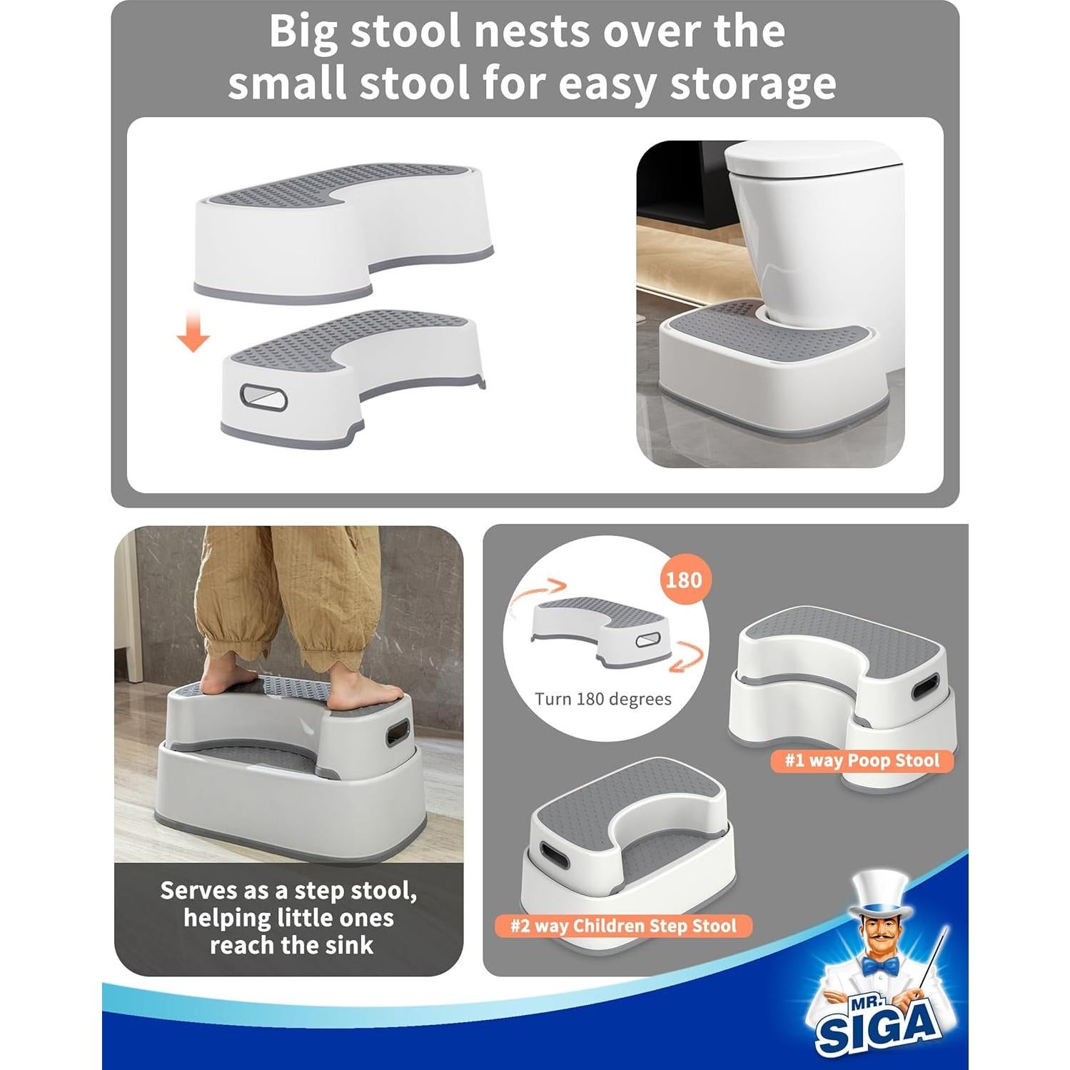 Taburete de Inodoro MR.SIGA Antideslizante 2 Escalones Gris