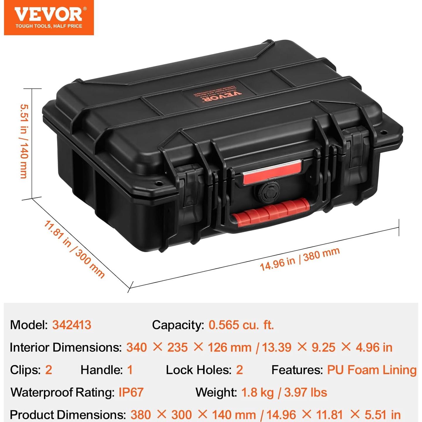 Caja Dura Impermeable VEVOR 40x32x16.6 cm con Espuma