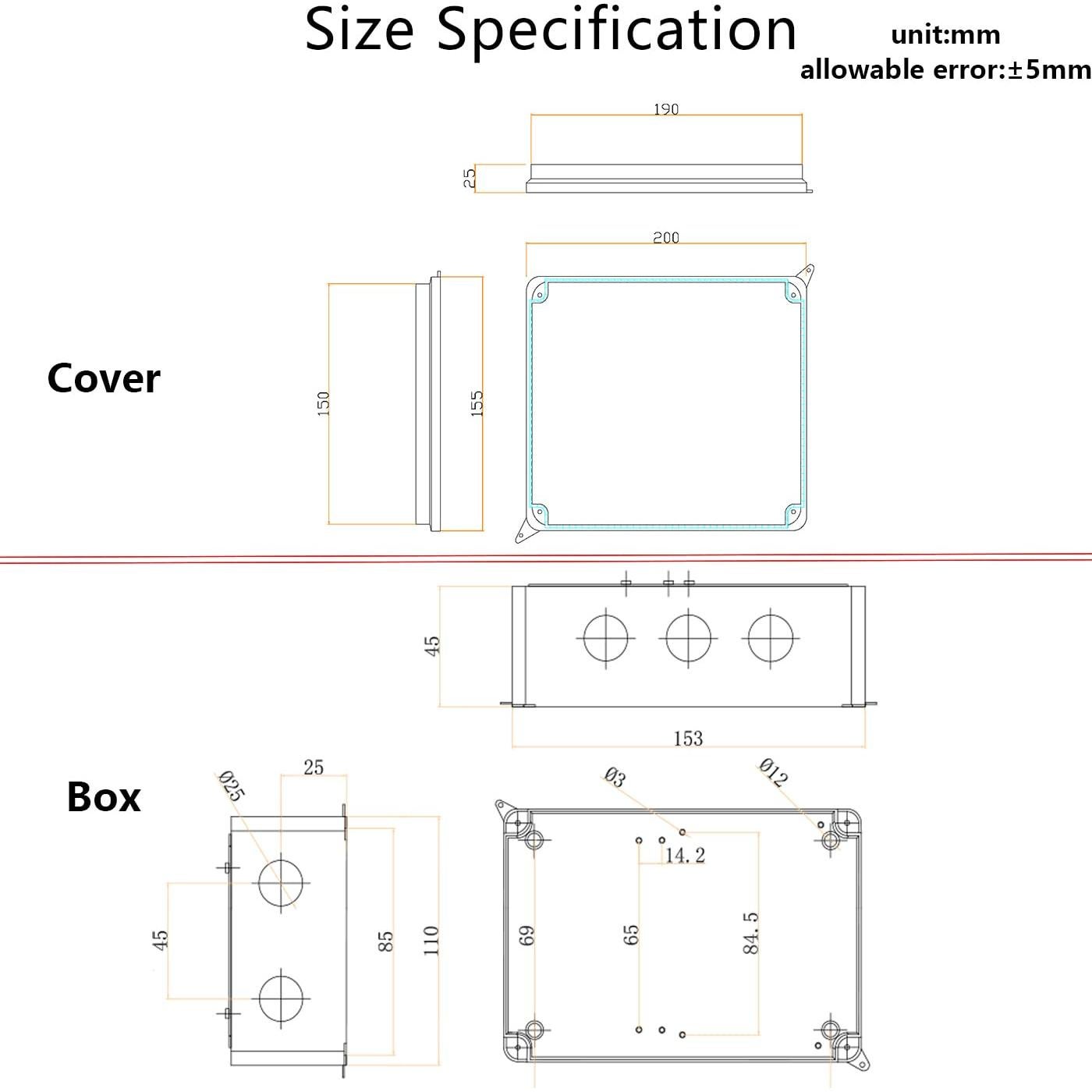 Caja Impermeable para Exteriores LuSumtly IP65 150x110x70mm
