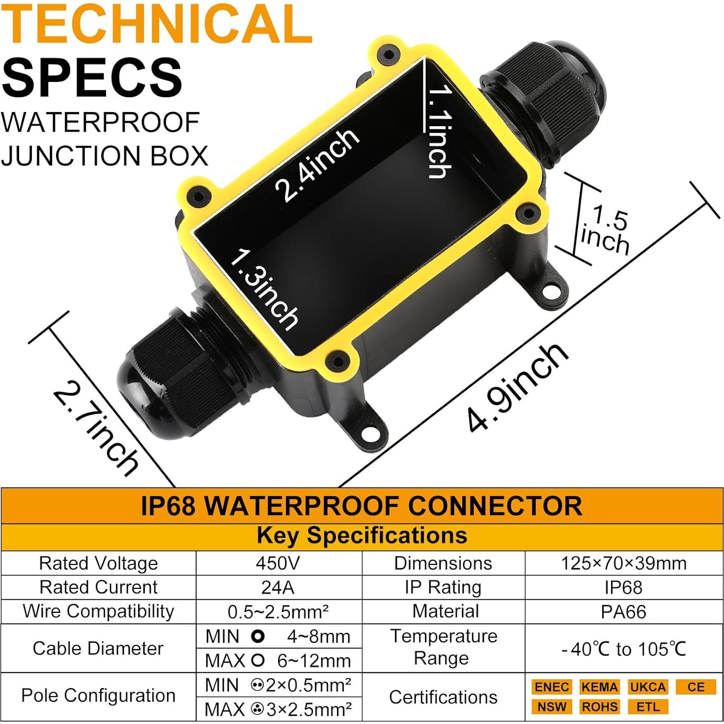 Caja de Conexiones Impermeable IP68 Tynoscco 2 Vías M20 4-12mm