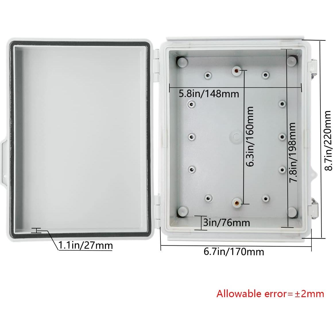 Caja de Conexiones Zulkit IP67 Plástico ABS Gris 220x170x110mm