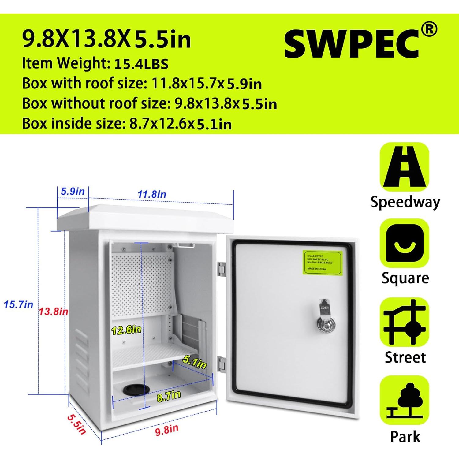 Caja de Metal Impermeable SWPEC 12x16x6 para Exterior