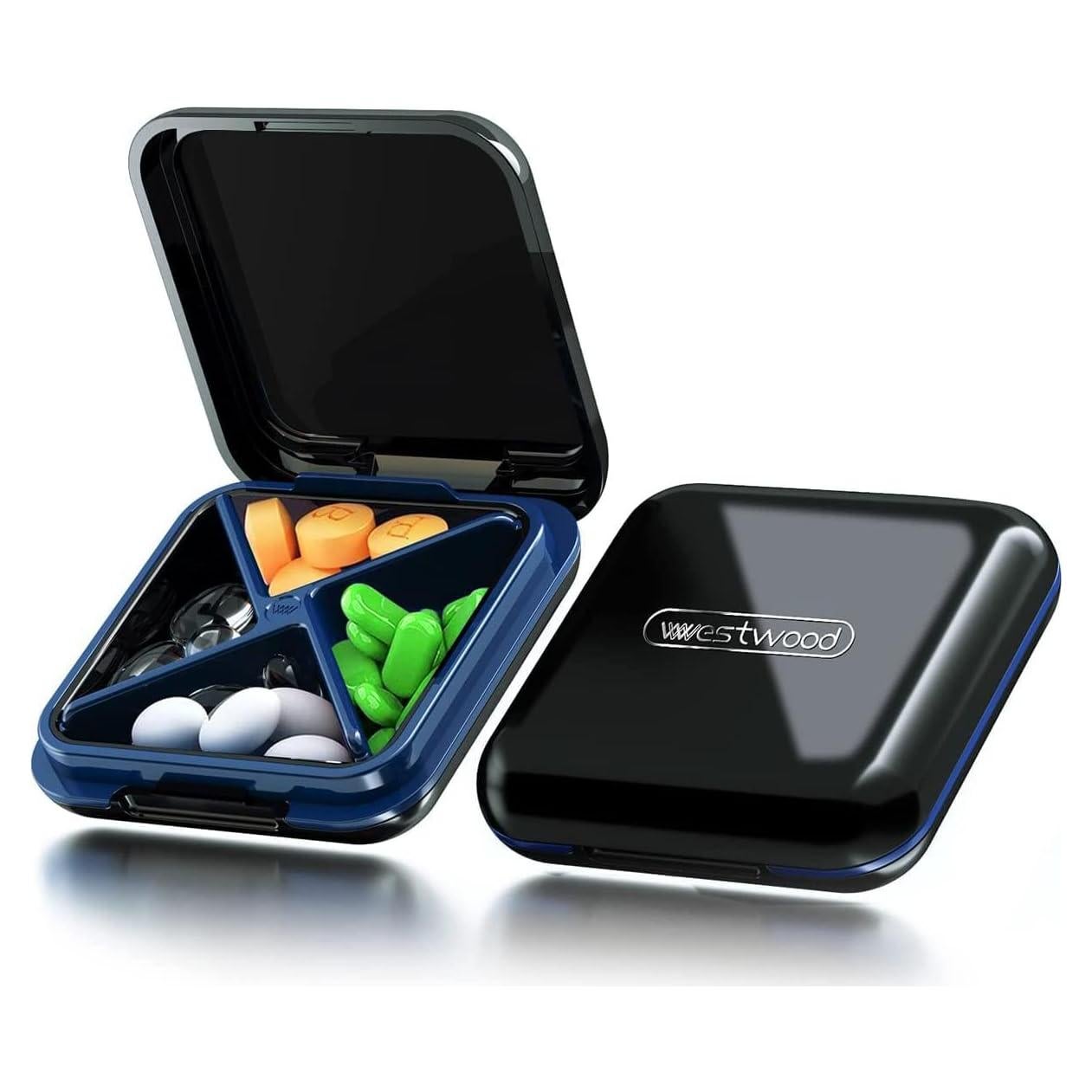 Organizador de Pastillas Dtouayz 4 Compartimentos Portátil Negro