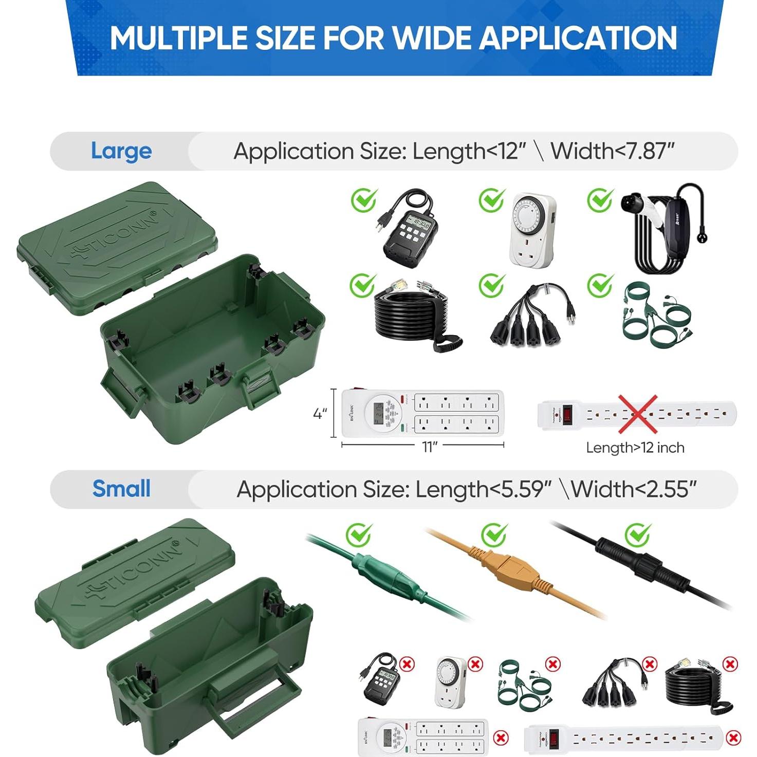 Caja Eléctrica Exterior TICONN IP54 Verde Grande 6 Puertos