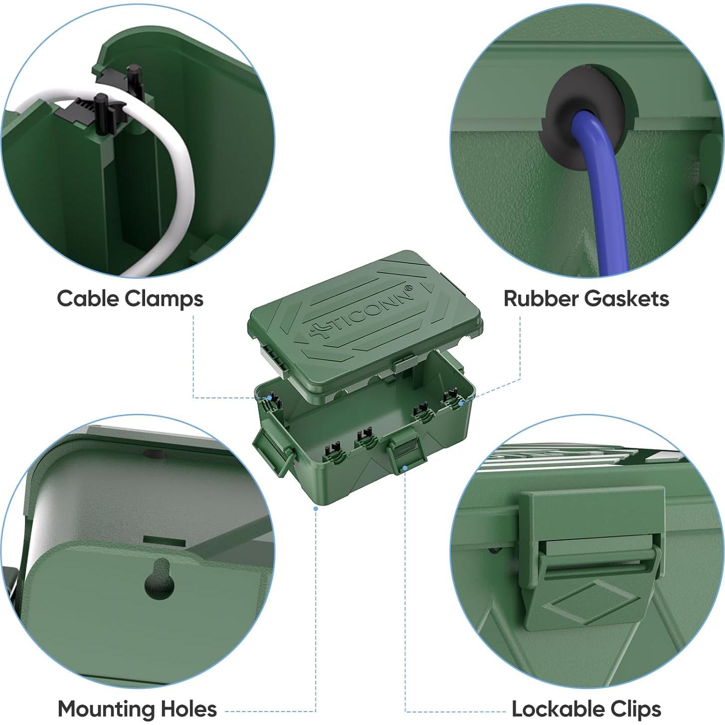 Caja Eléctrica Exterior TICONN IP54 Verde Grande 6 Puertos