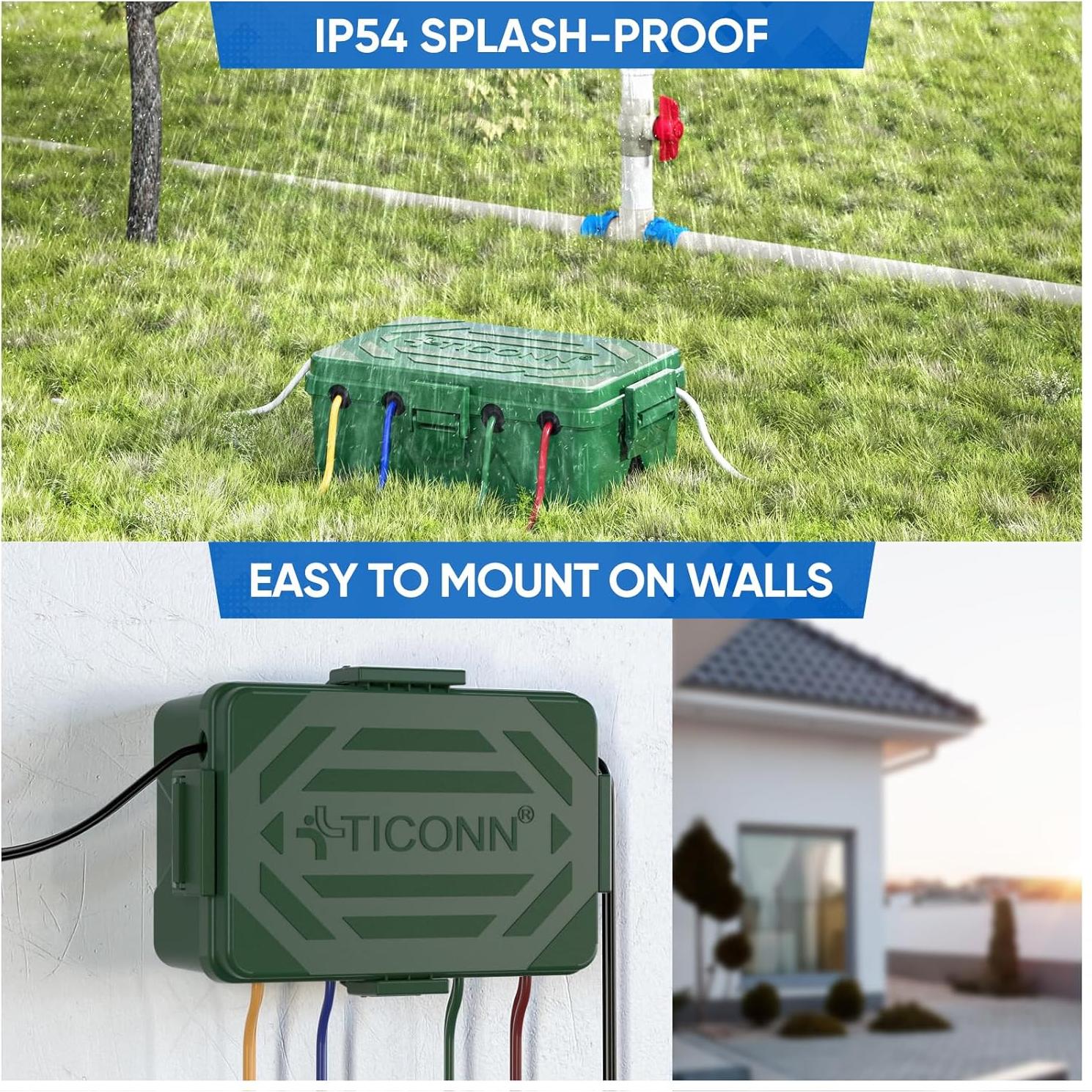 Caja Eléctrica Exterior TICONN IP54 Verde Grande 6 Puertos