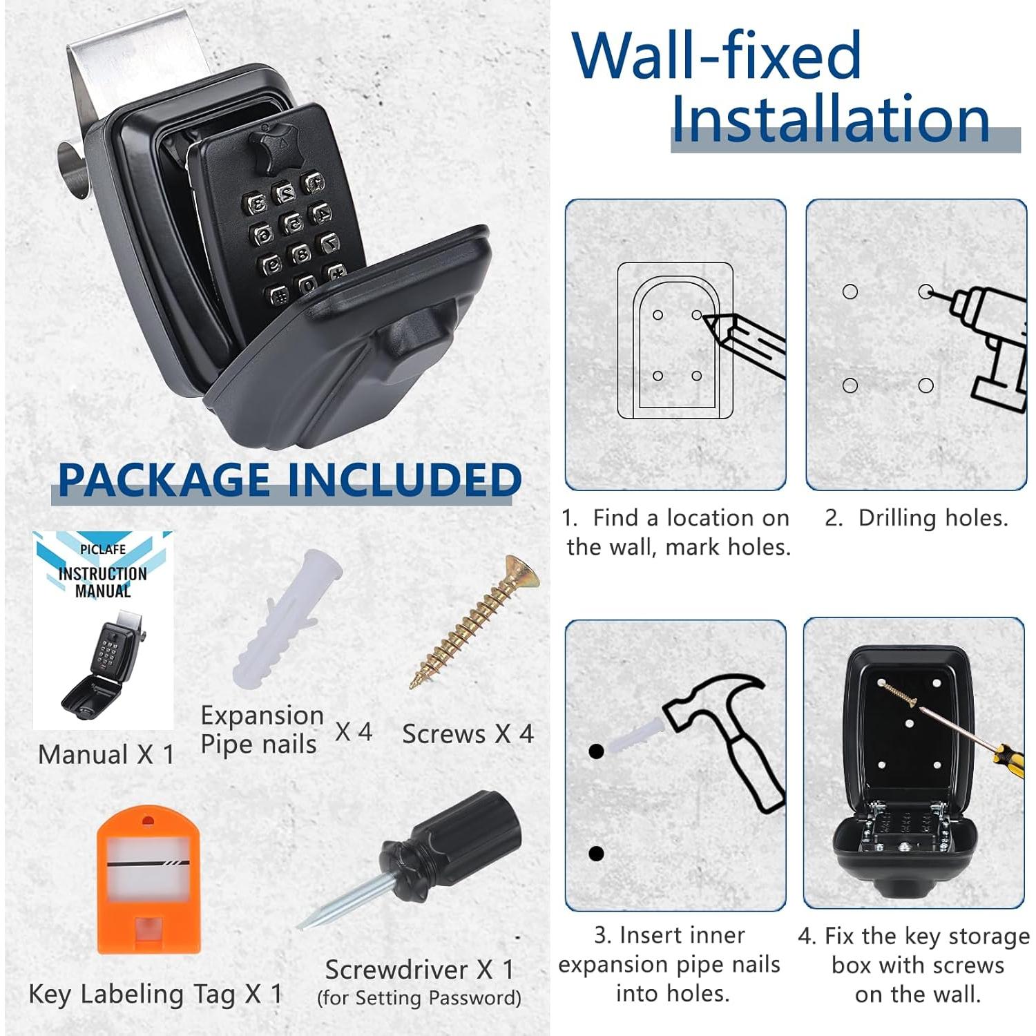 Caja de bloqueo de llaves para coche Piclafe negra 10.16x8.13cm