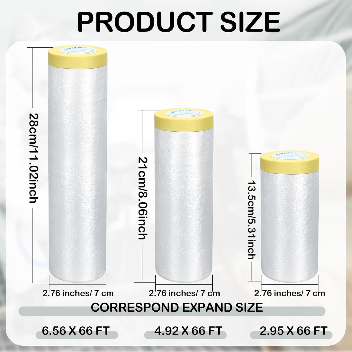 12 Rollos de Plástico para Pintura Fainne - 3 Tamaños 0.90/1.50/2.00 x 20.12 m