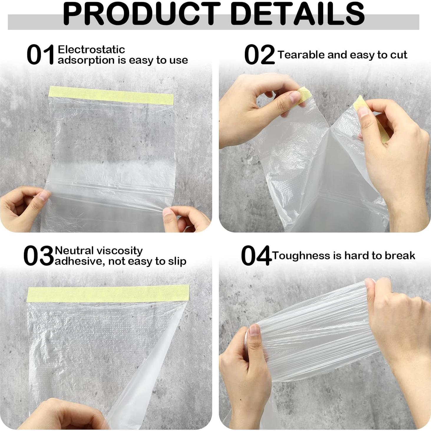 12 Rollos de Plástico para Pintura Fainne - 3 Tamaños 0.90/1.50/2.00 x 20.12 m