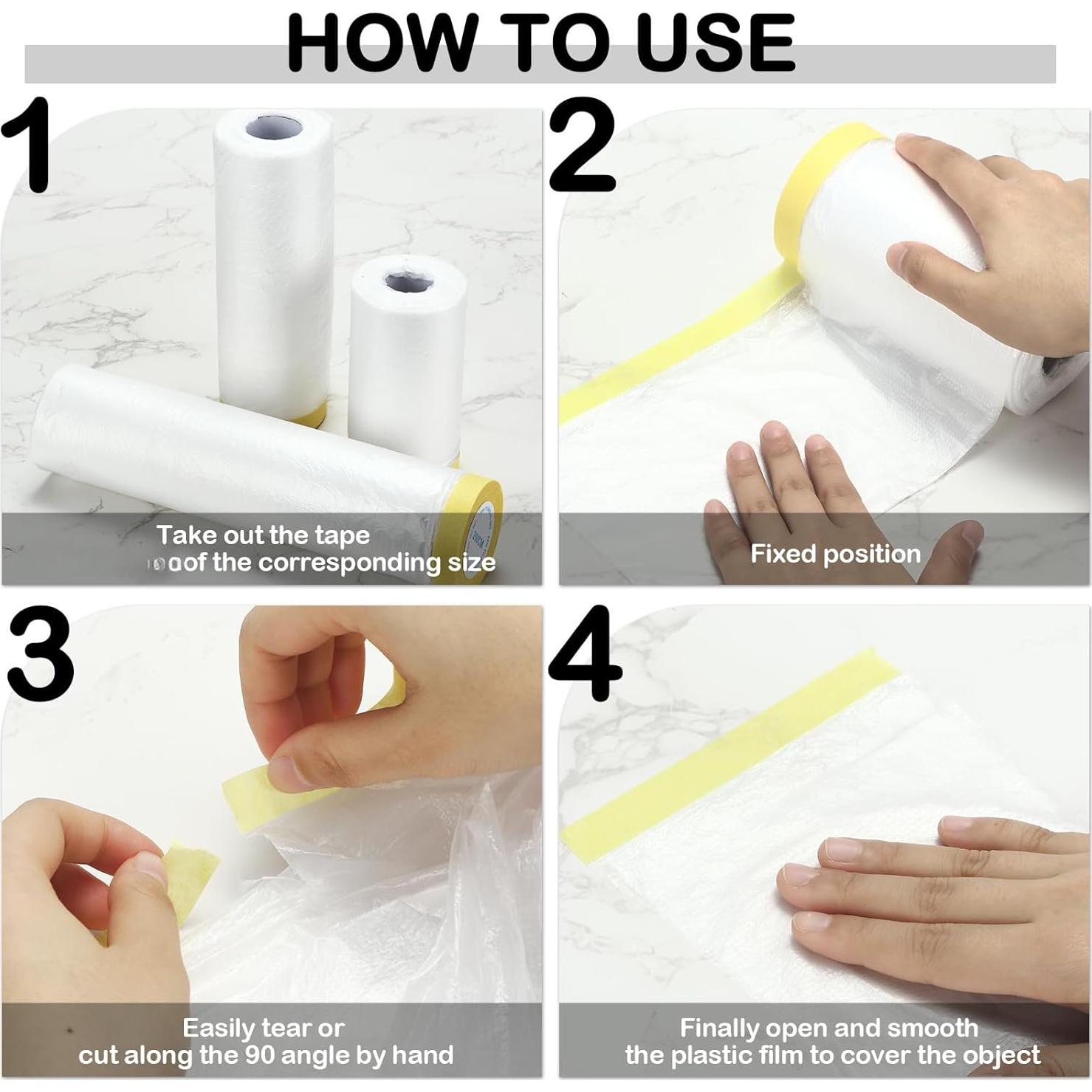 12 Rollos de Plástico para Pintura Fainne - 3 Tamaños 0.90/1.50/2.00 x 20.12 m