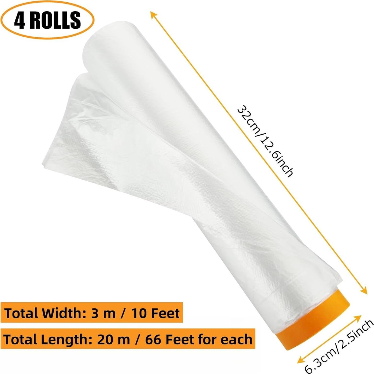 4 Rollos de Plástico para Pintores 3m x 20m con Cinta LDHHYH