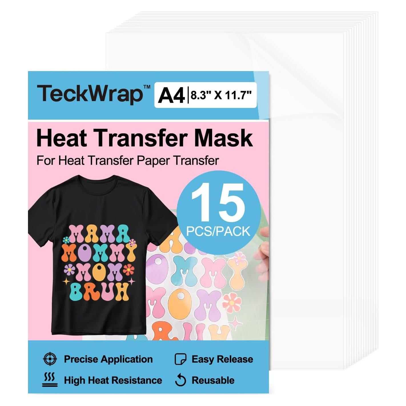 Máscara de Transferencia de Calor TECKWRAP 15PCS A4 21.1x29.7cm