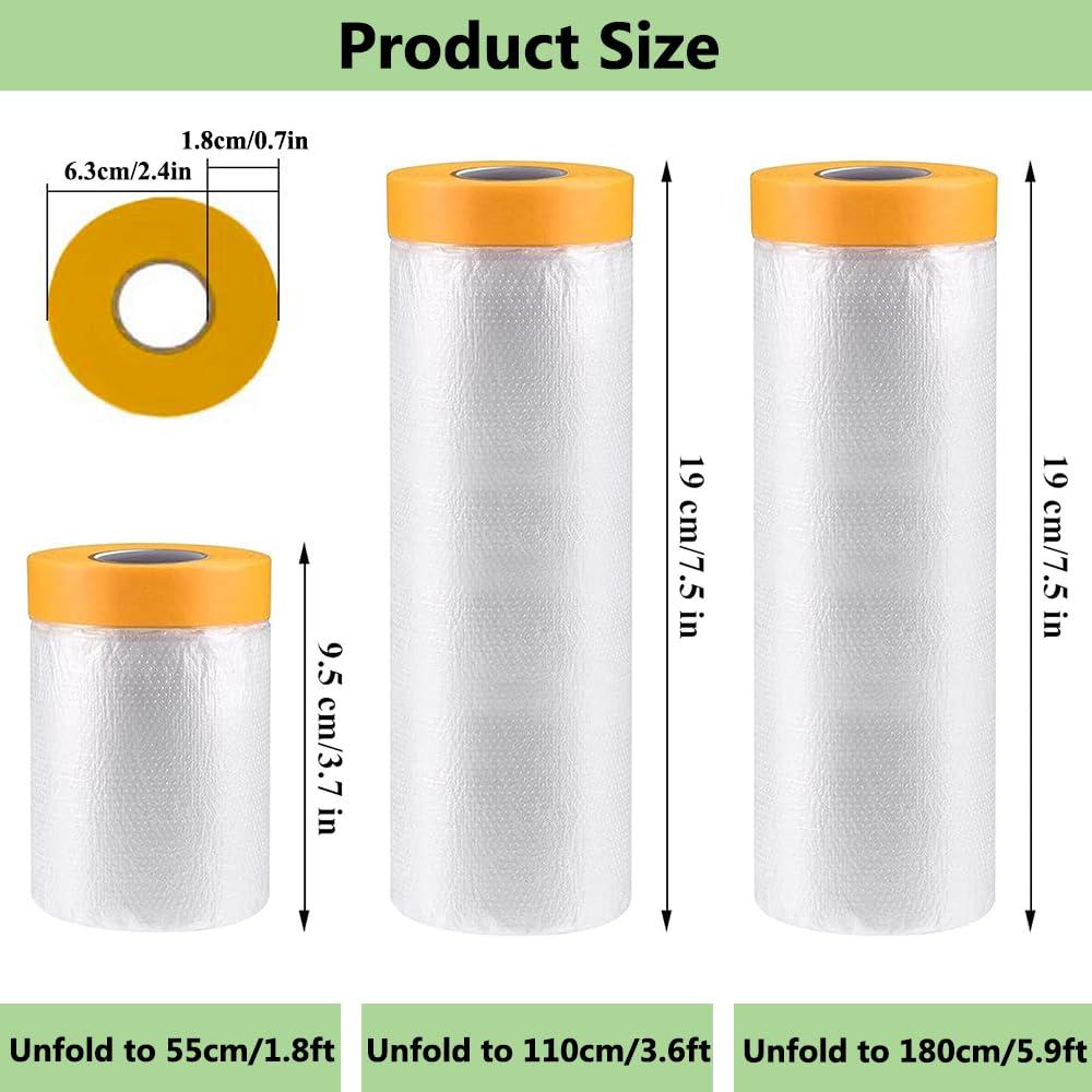 Película de Enmascarar Pre-tapeada Ghyxfd 22x19.81m 2 Rollos