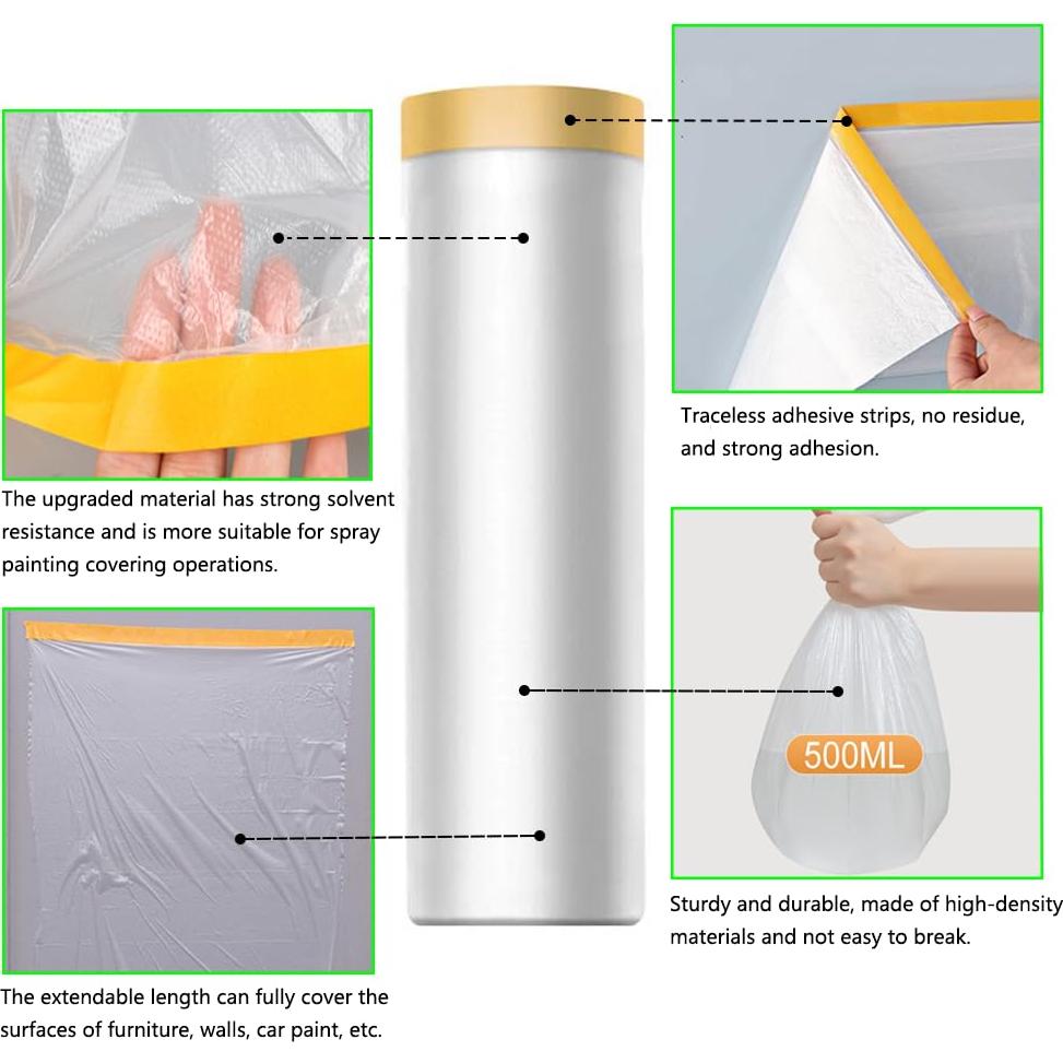 Película de Enmascarar Pre-tapeada Ghyxfd 22x19.81m 2 Rollos