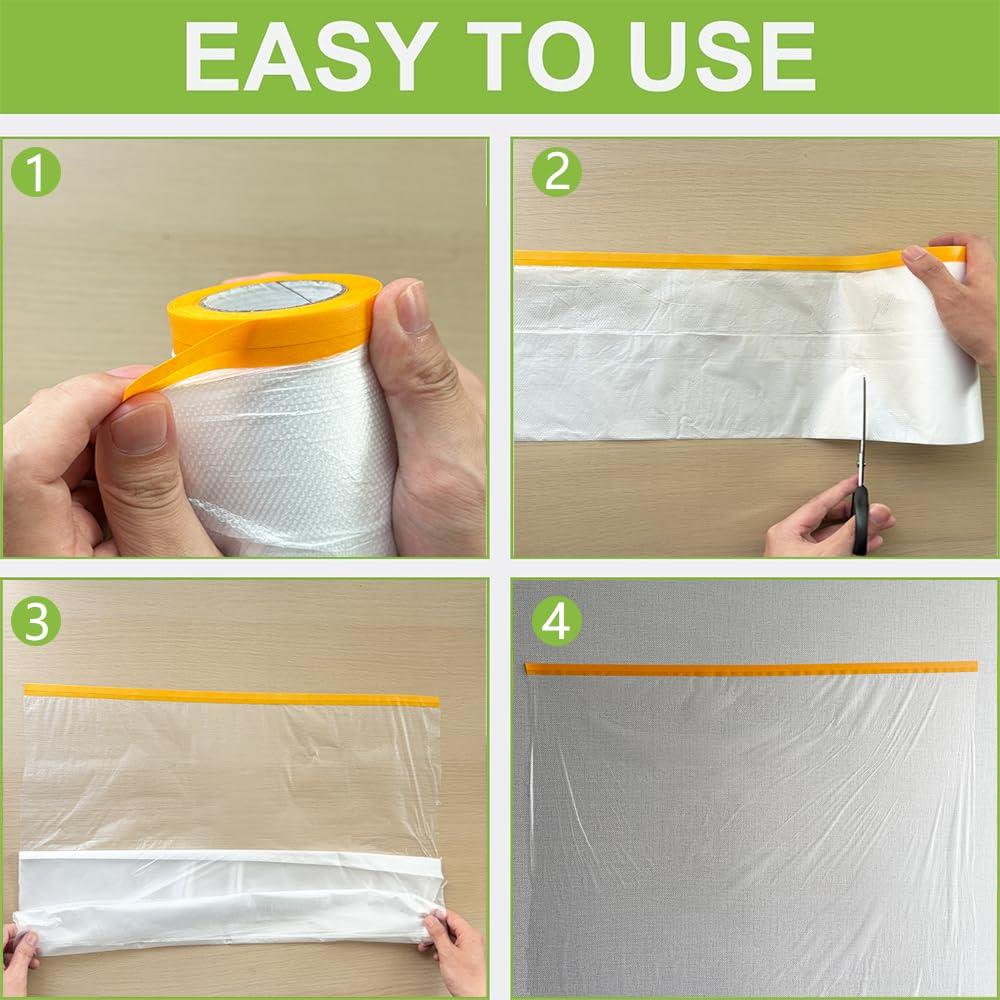 Película de Enmascarar Pre-tapeada Ghyxfd 22x19.81m 2 Rollos