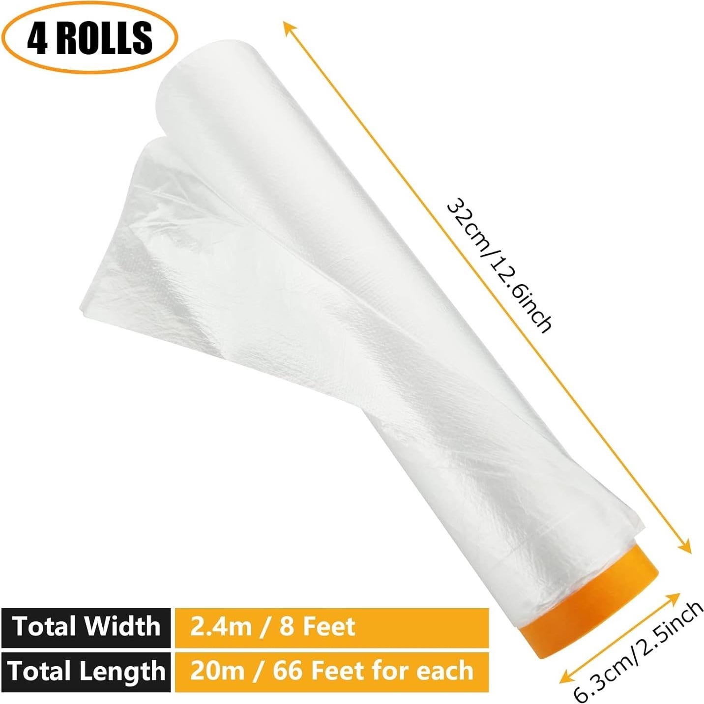 4 Rollos de Plástico Enmascarar LDHHYH 2.4m x 20m a Prueba de Agua