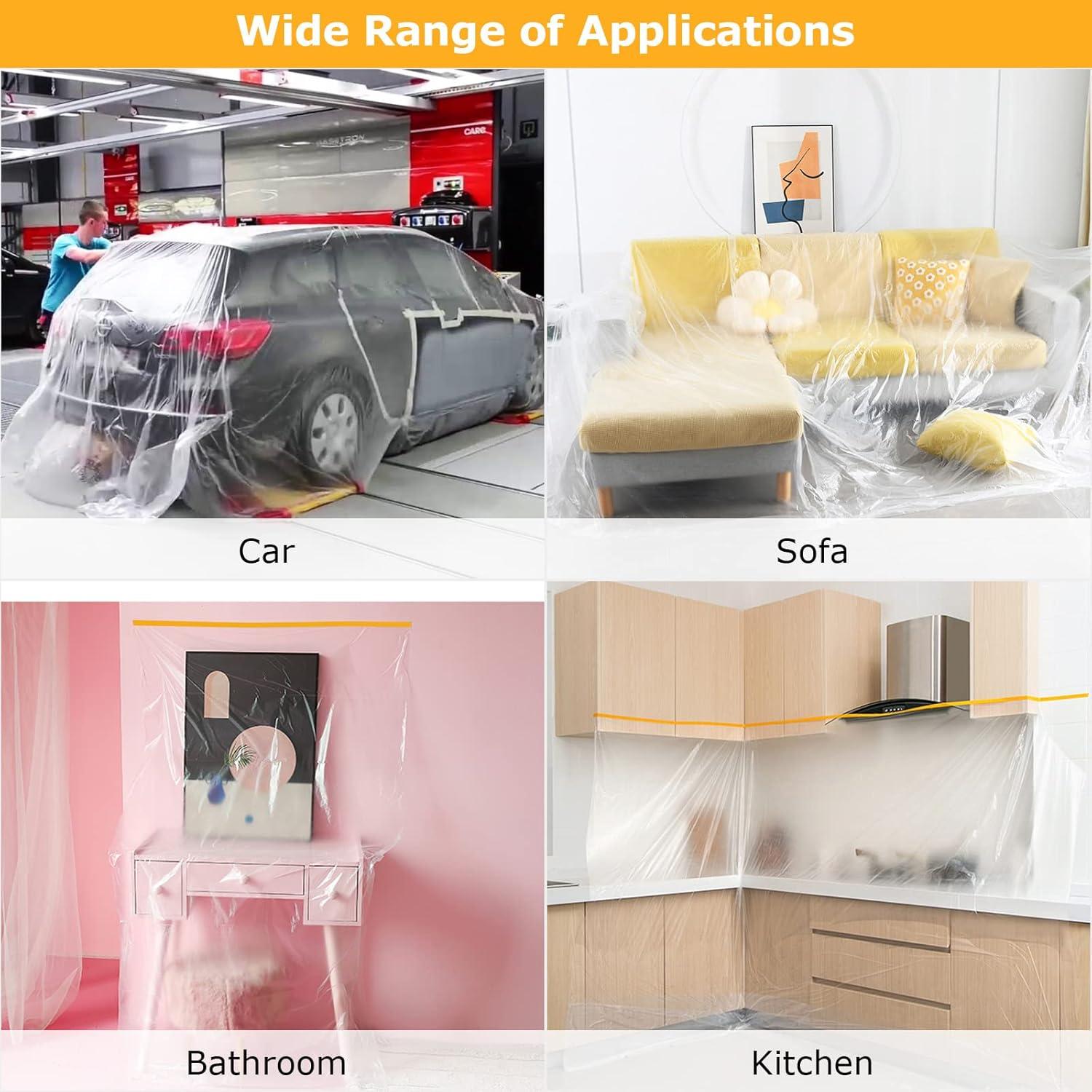 4 Rollos de Plástico Enmascarar LDHHYH 2.4m x 20m a Prueba de Agua