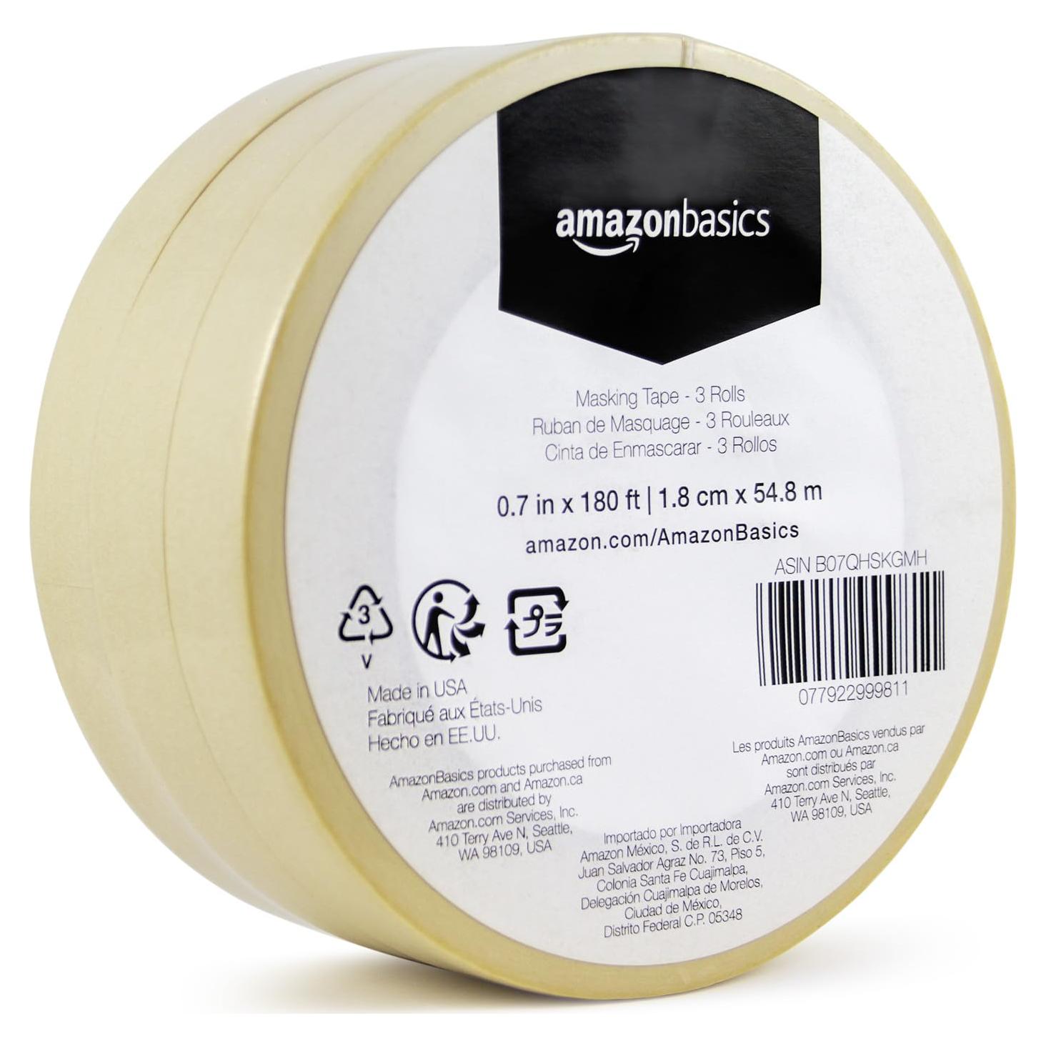 Cinta de Enmascarar Amazon Basics Beige 3 Rollos 0.7" x 54.86m
