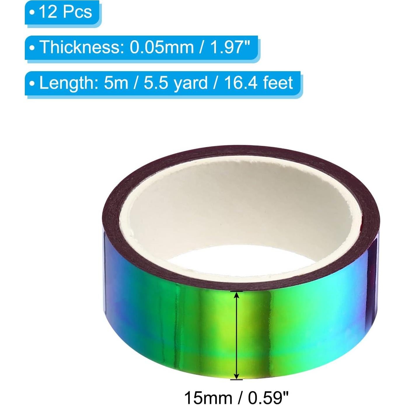 Cinta Metalizada PATIKIL 15 mm x 5 m - 12 Rollos Holográficos
