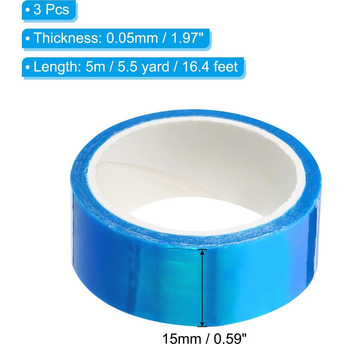 Cinta Metalizada PATIKIL 15 mm x 5 m, 3 Rollos Holográficos Azul