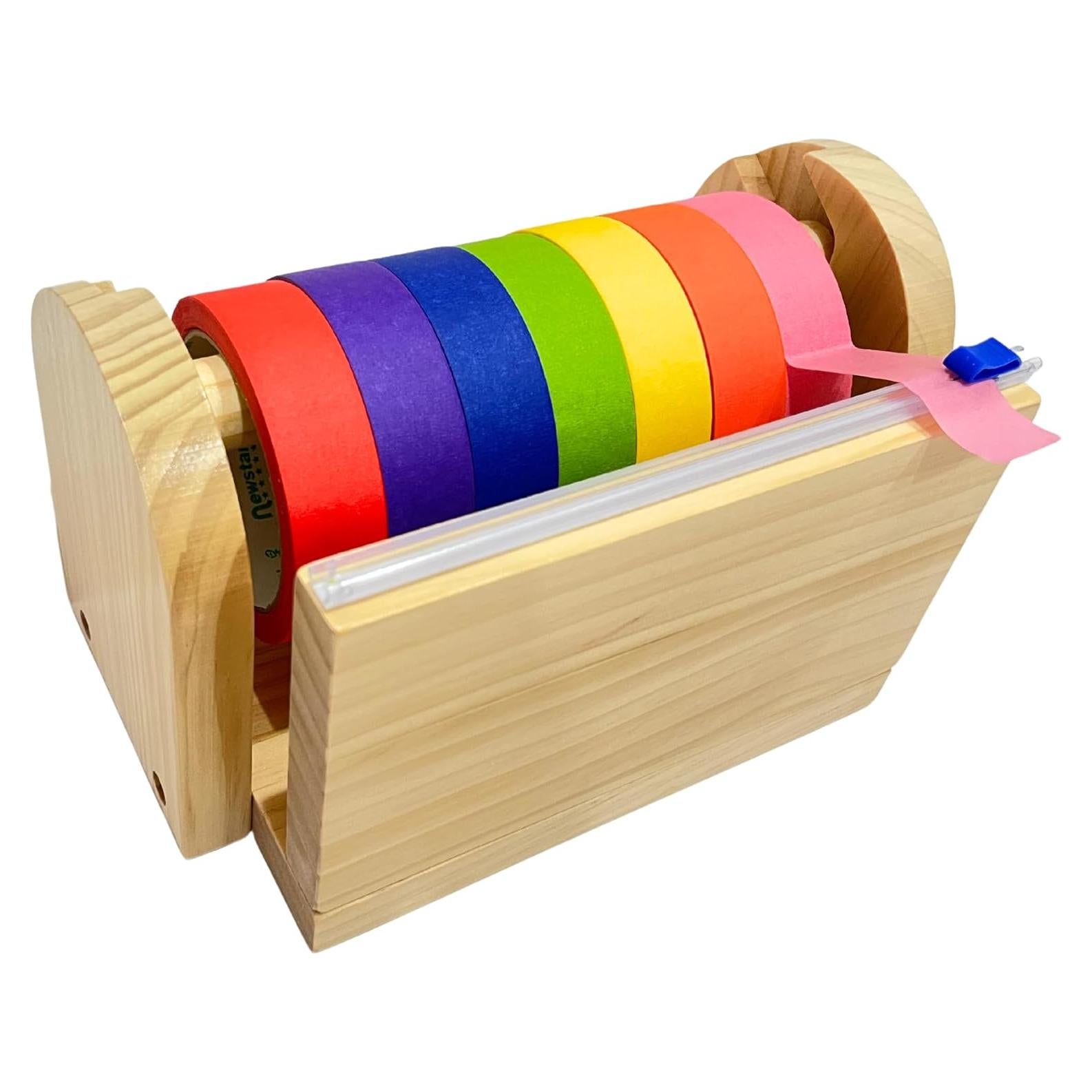 Dispensador de Cinta de Enmascarar de Madera OKKOSTAR con Cortador Deslizante