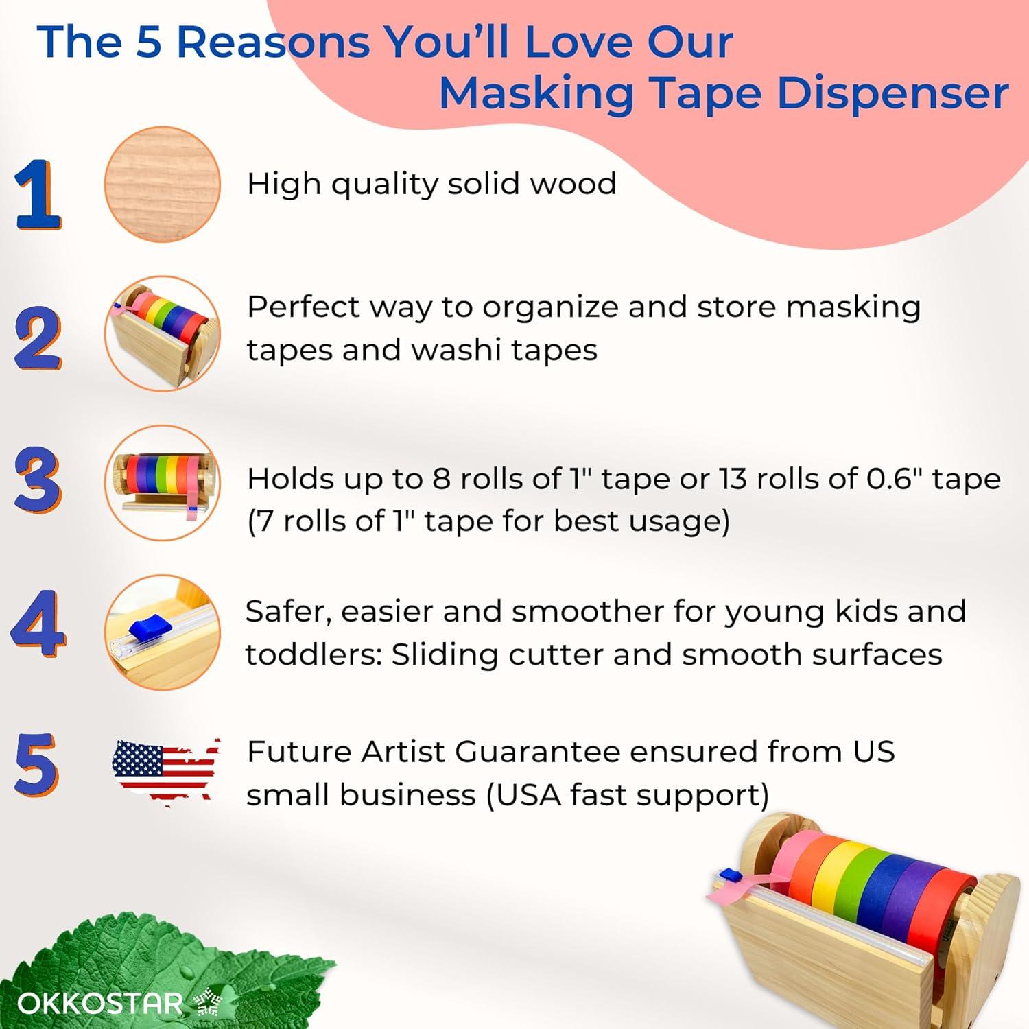 Dispensador de Cinta de Enmascarar de Madera OKKOSTAR con Cortador Deslizante
