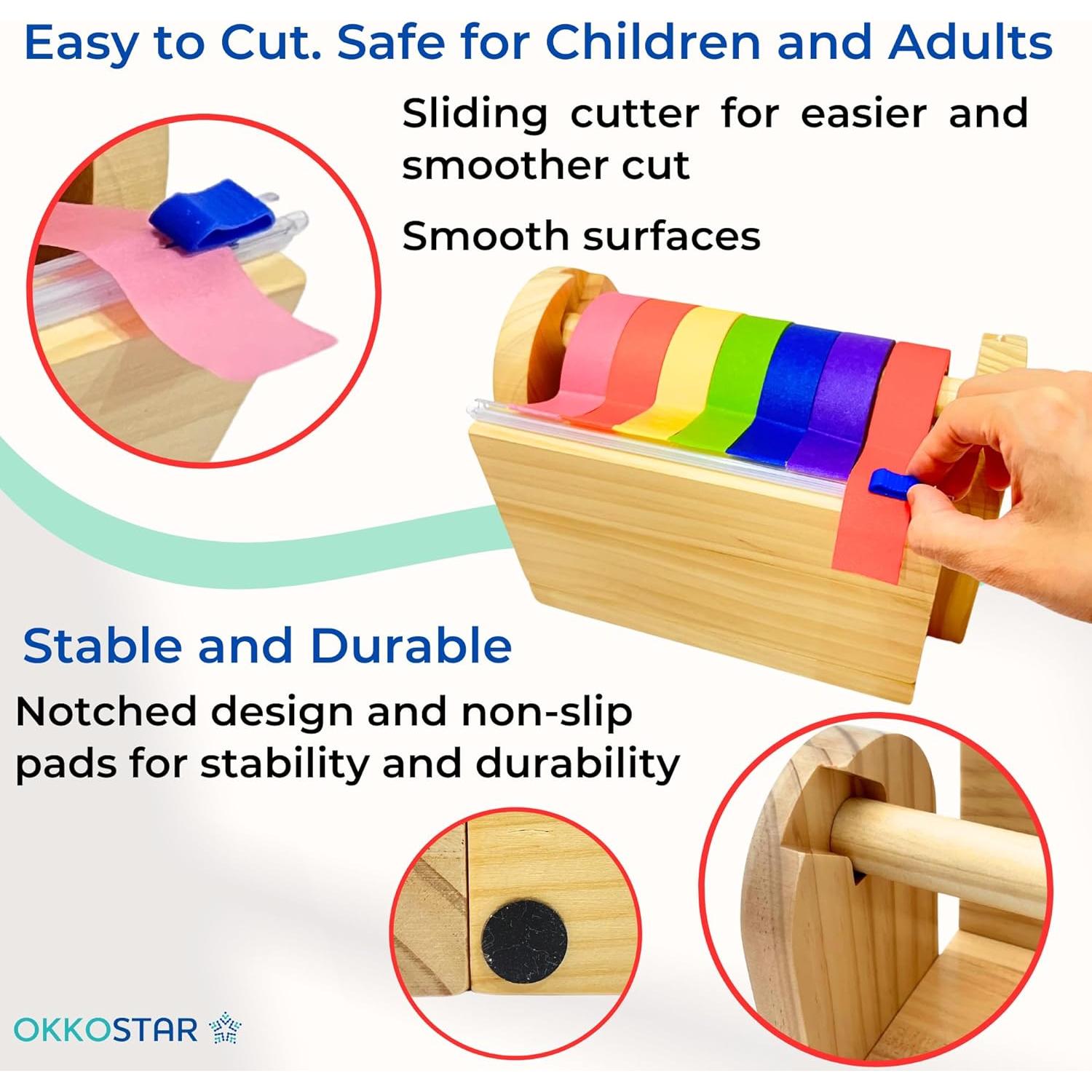 Dispensador de Cinta de Enmascarar de Madera OKKOSTAR con Cortador Deslizante