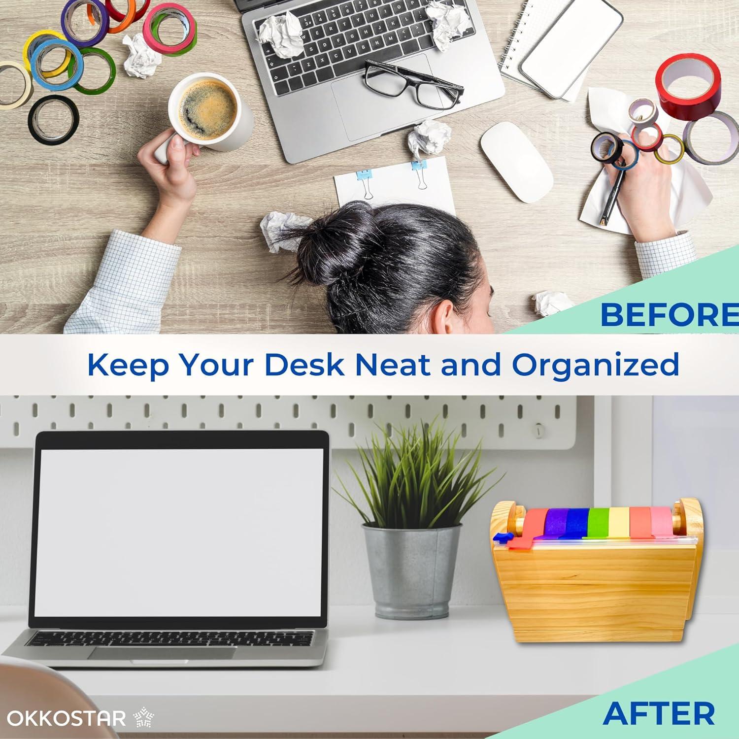 Dispensador de Cinta de Enmascarar de Madera OKKOSTAR con Cortador Deslizante