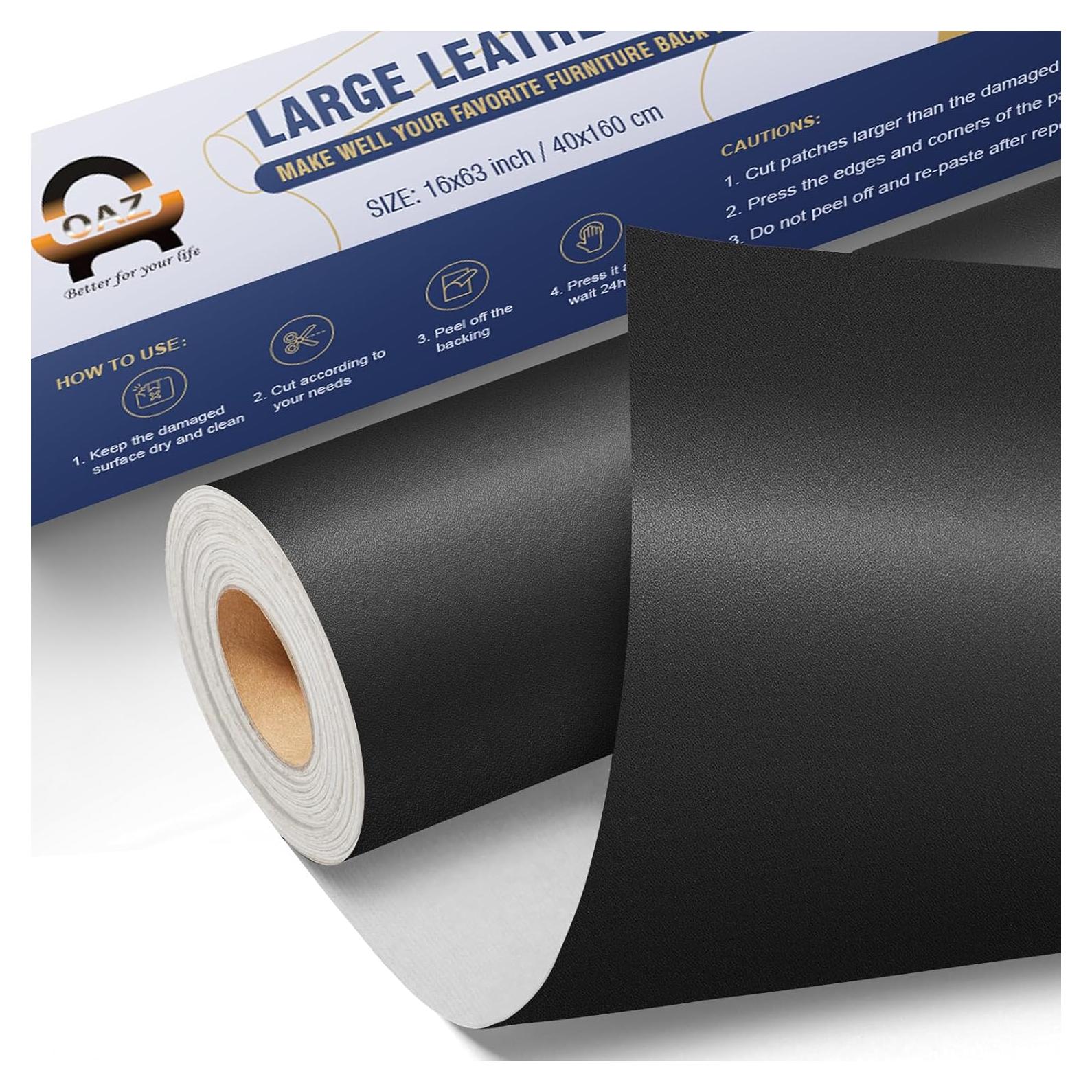 Large Leather Repair Patch Tape, 16"x 31.5" Self Adhesive Leather Repair Tape for Furniture, Leather Repair Kit for Car Seat, Couch, Sofa, Chair, Boat Seat - Smooth Black