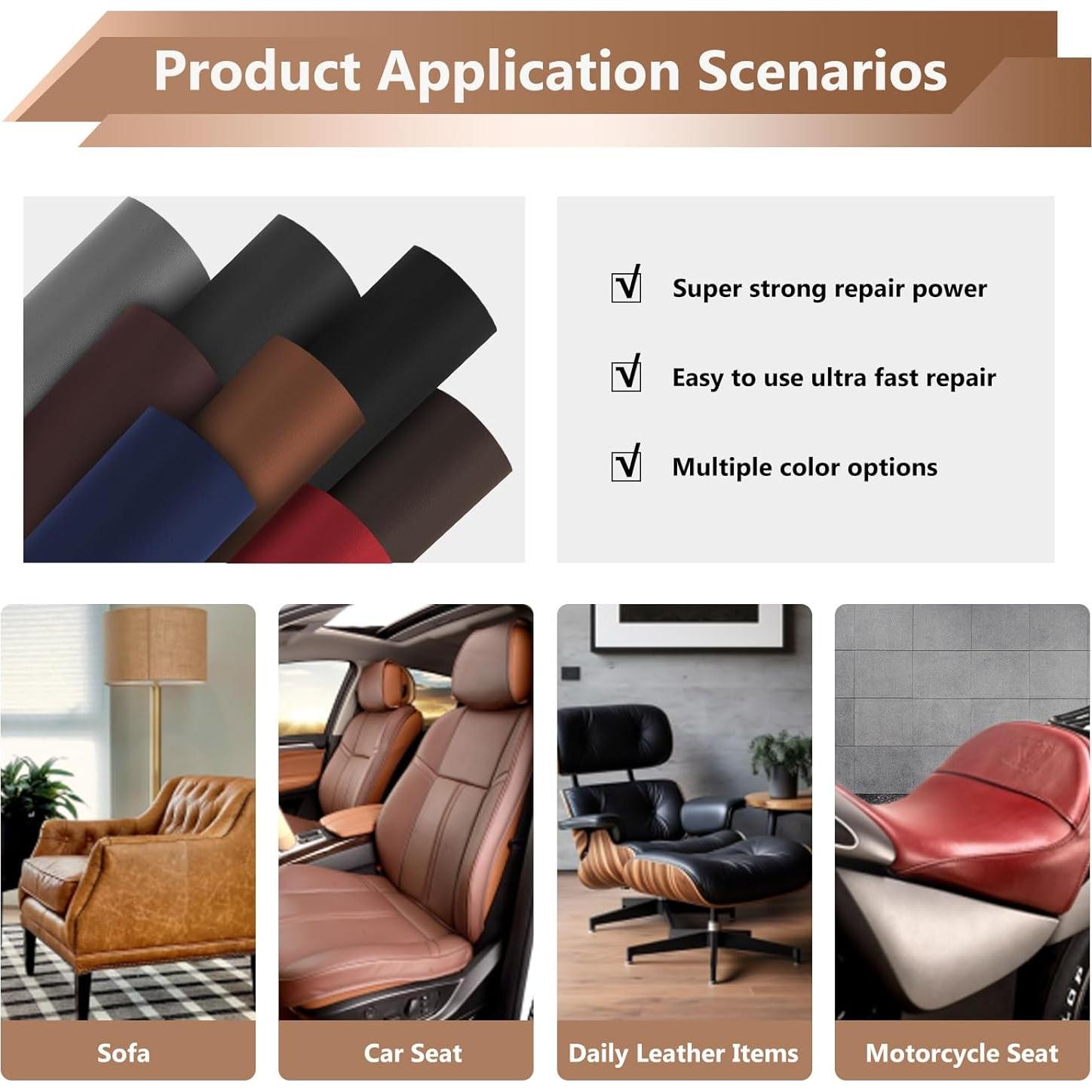 Large Leather Repair Patch Tape, 16"x 31.5" Self Adhesive Leather Repair Tape for Furniture, Leather Repair Kit for Car Seat, Couch, Sofa, Chair, Boat Seat - Smooth Black