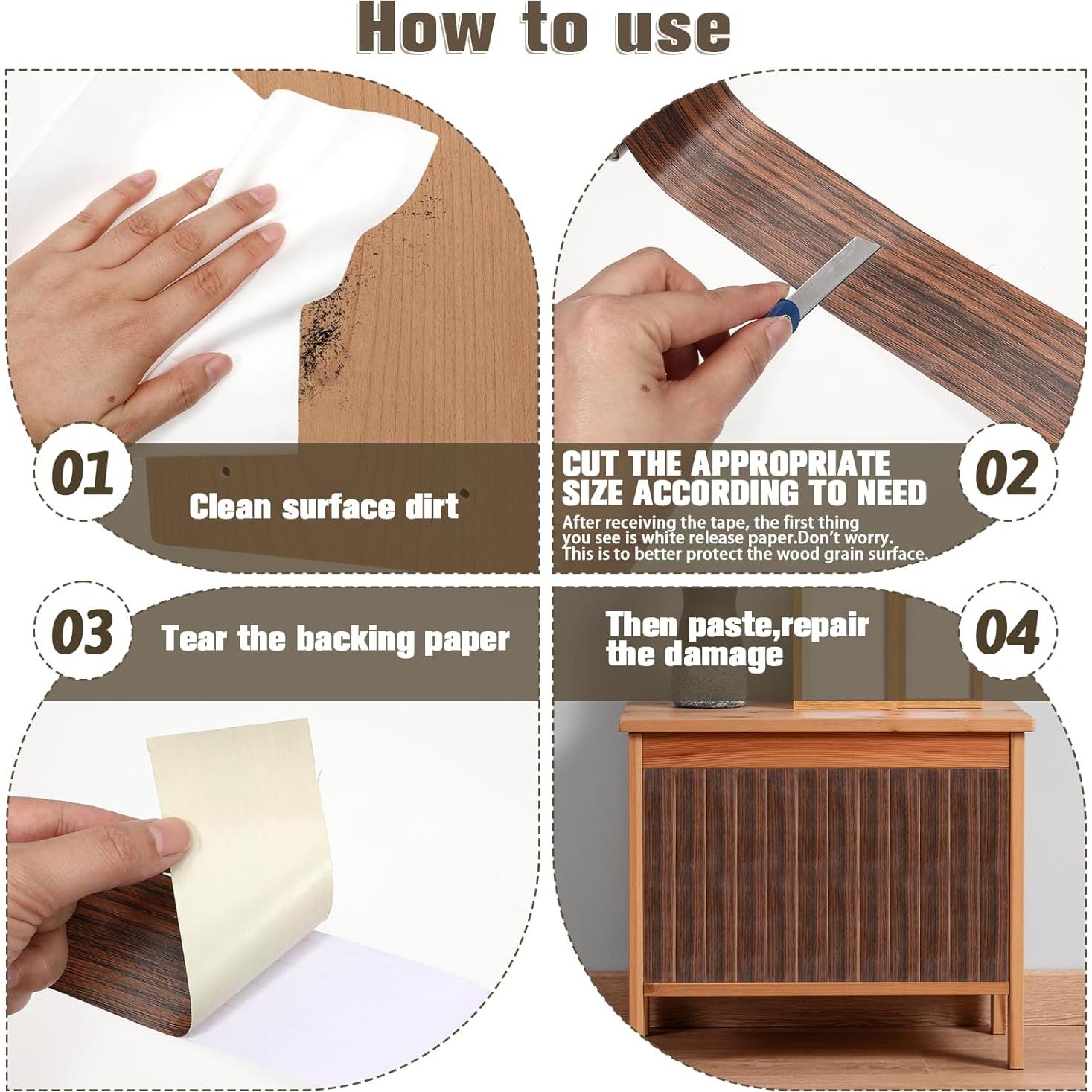 Cinta de Reparación de Madera Qianyu 5 cm x 9.75 m Autoadhesiva